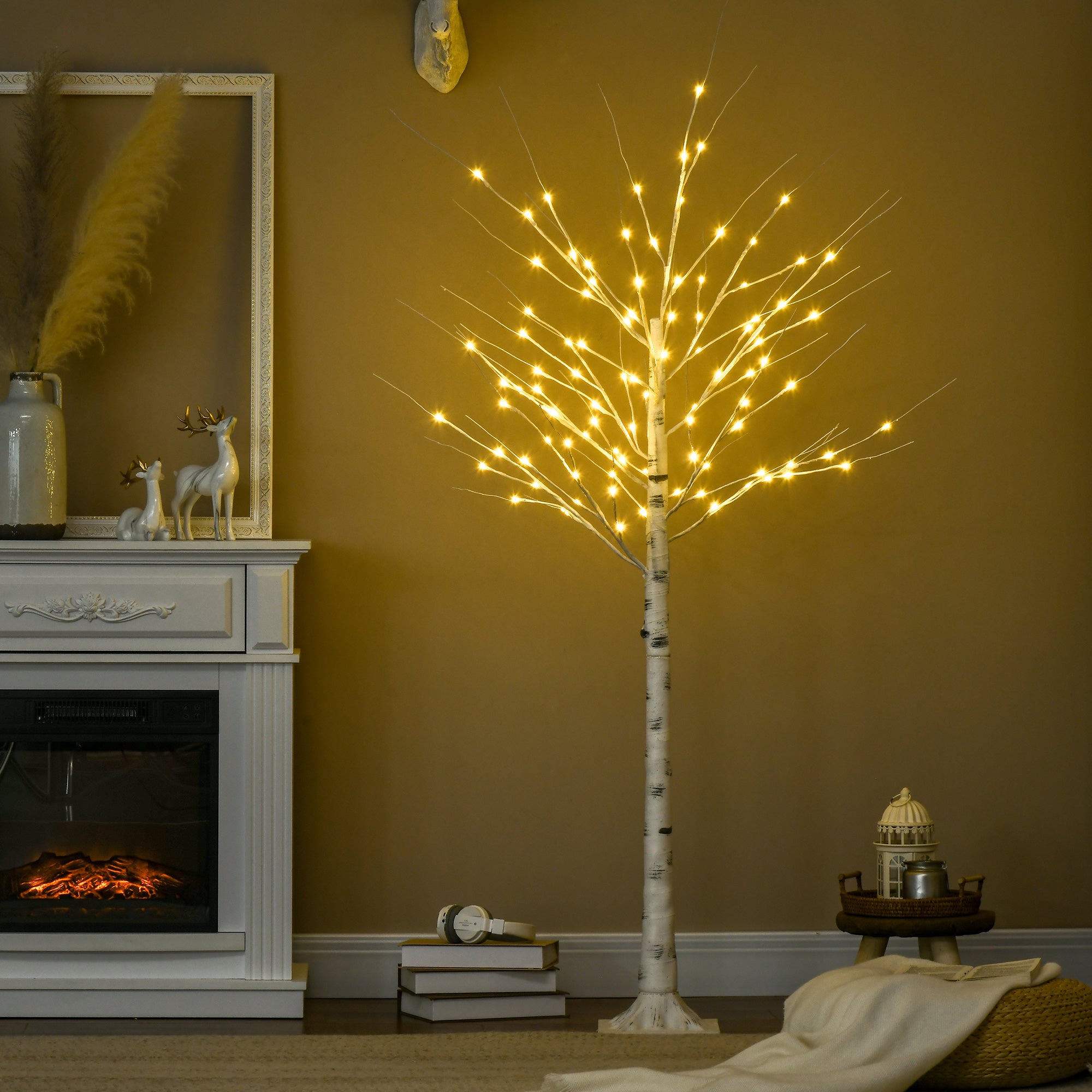 HOMCOM 6ft Artificial White Birch Tree Light with Warm White Pre-Lit LED Light for Indoor and Covered Outdoor Use - North Peak Garden Furniture