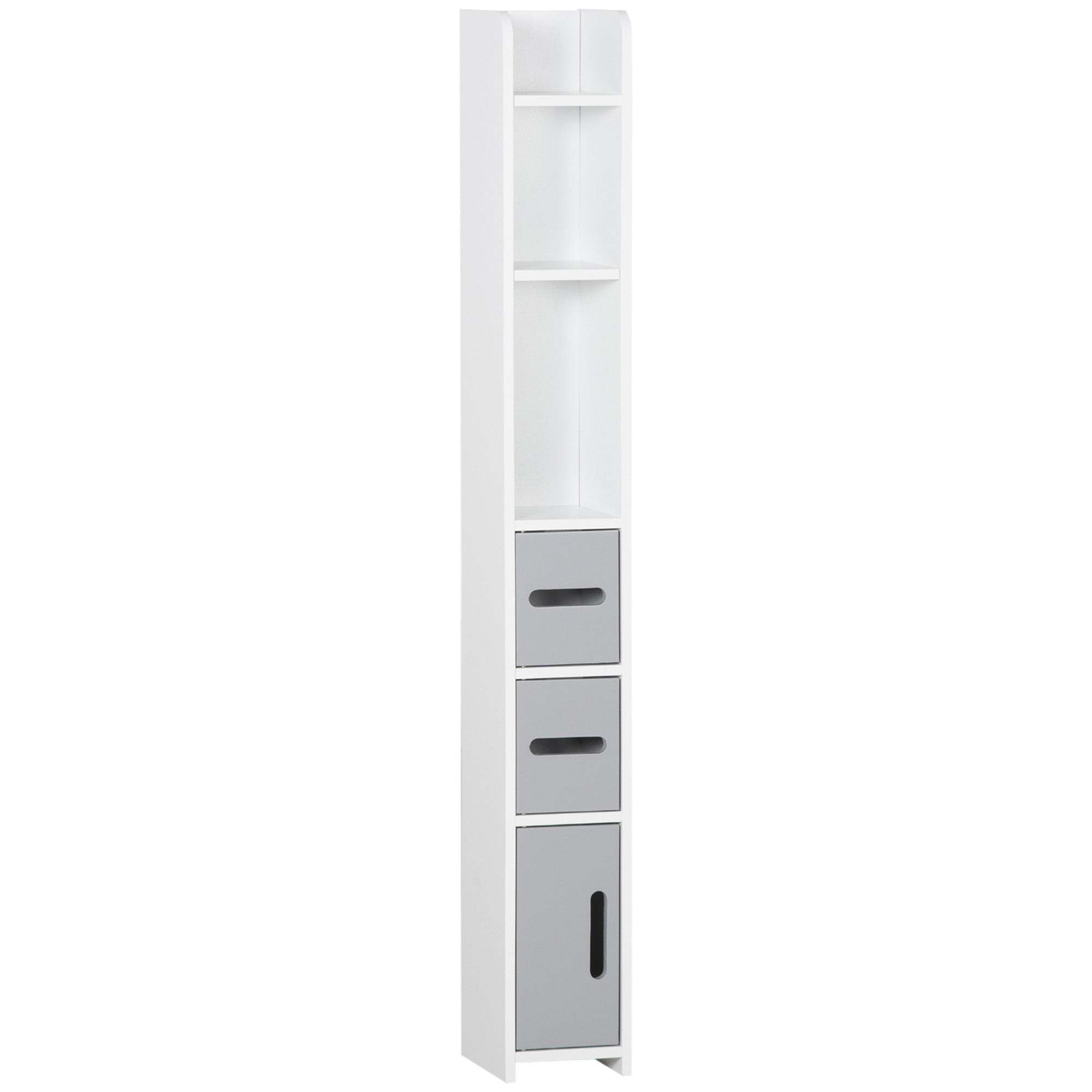 kleankin Modern Bathroom Storage Cabinet, Freestanding Tall Bathroom Cabinet with Open Shelves and 3 Cupboards with Door, for Bedroom Hallway, Grey - North Peak Garden Furniture