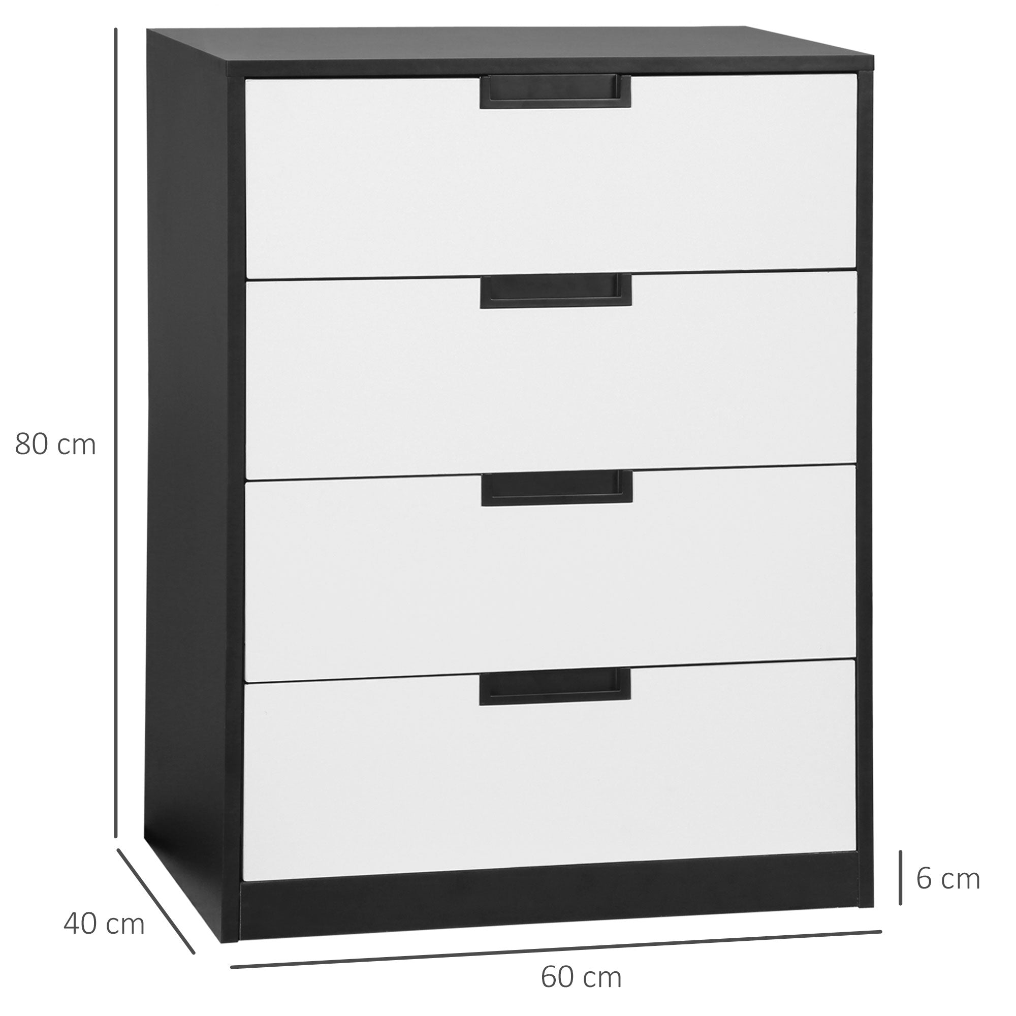 HOMCOM Drawer Chest, 4-Drawer Storage Cabinet Organiser for Bedroom, Living Room, 60cmx40cmx80cm, White and Black - North Peak Garden Furniture