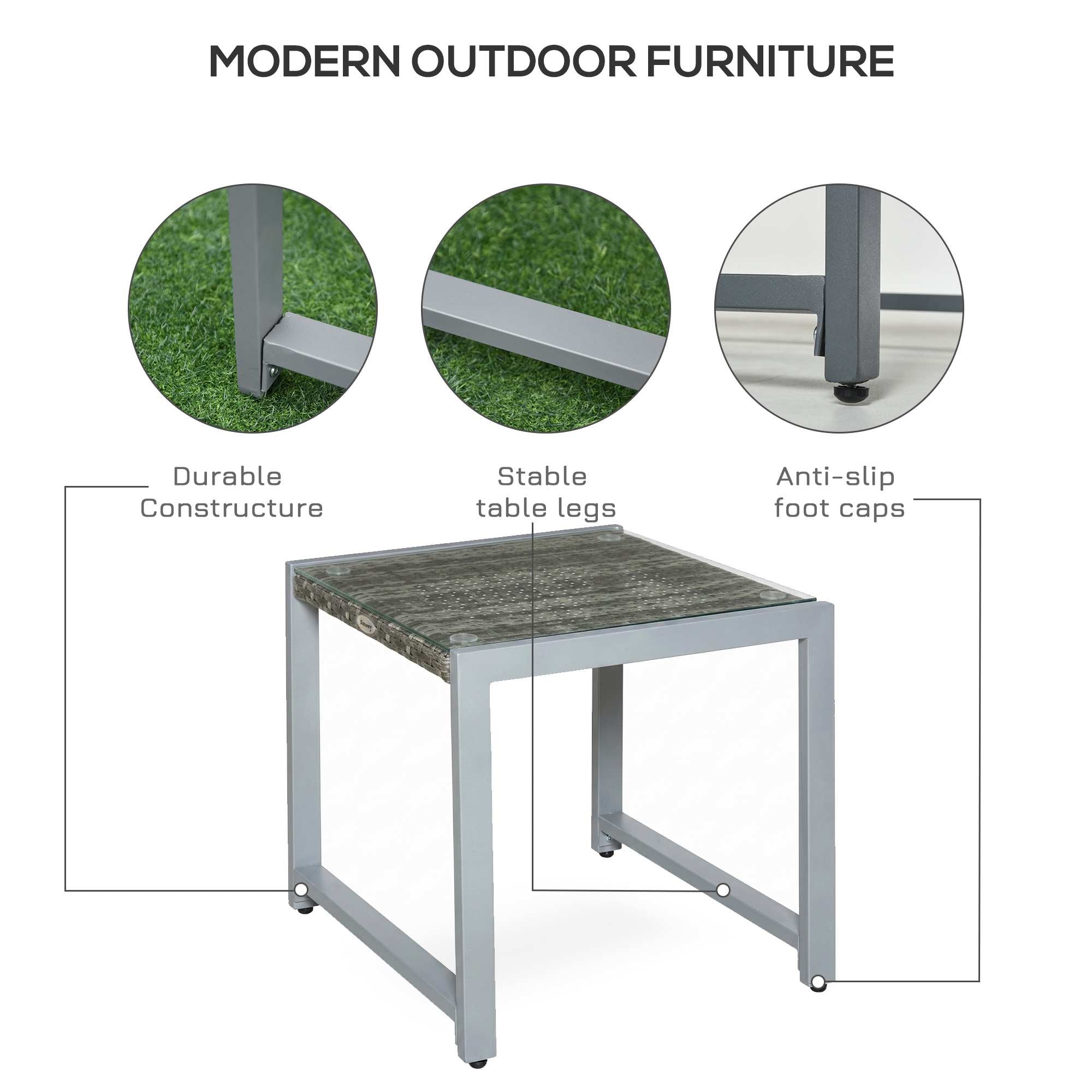 Outsunny Rattan End Table Side Coffee Desk Outdoor Patio Wicker Sofa Chat Garden Furniture