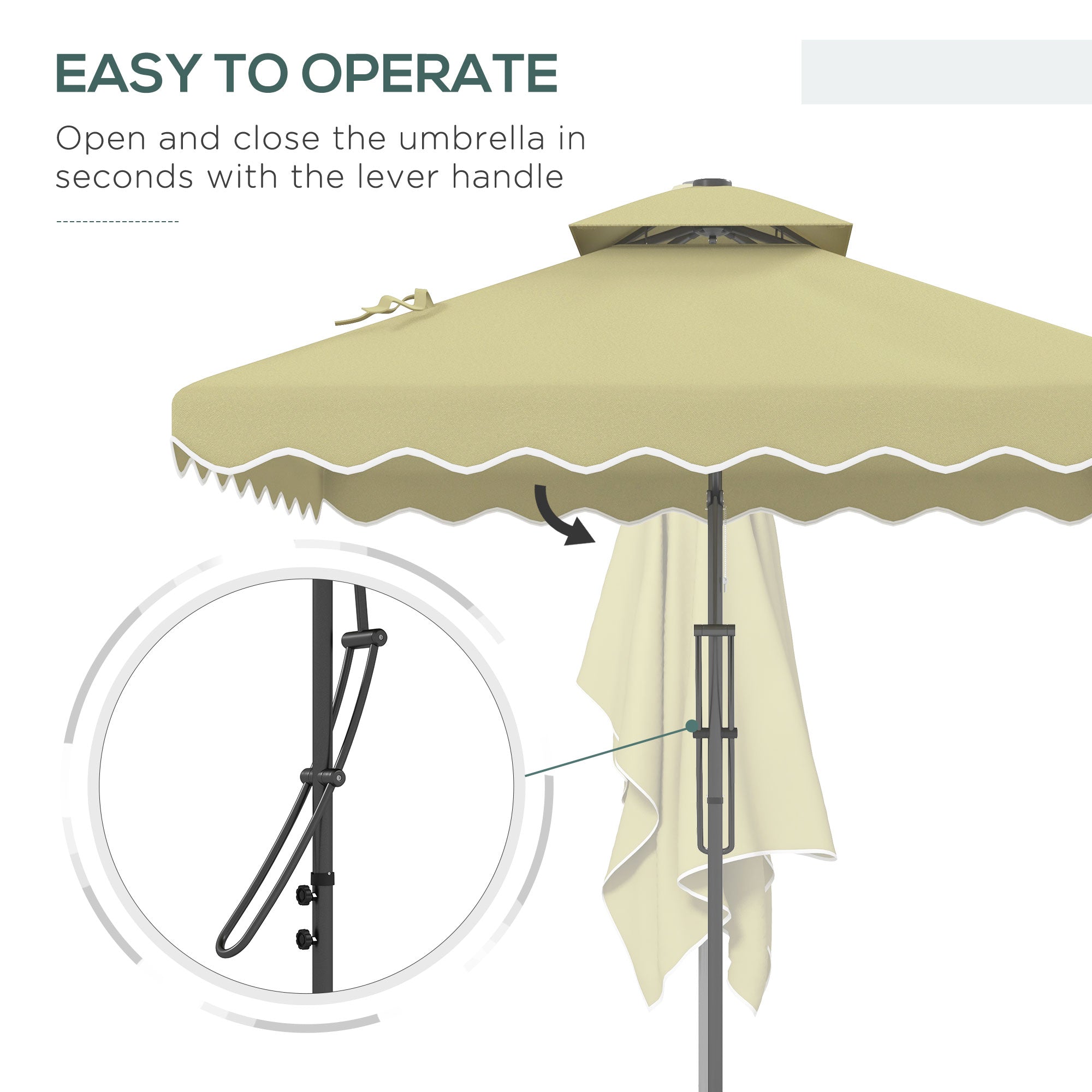 Outsunny 2.5m Square Double Top Garden Parasol Cantilever Umbrella with Ruffles, Beige - North Peak Garden Furniture
