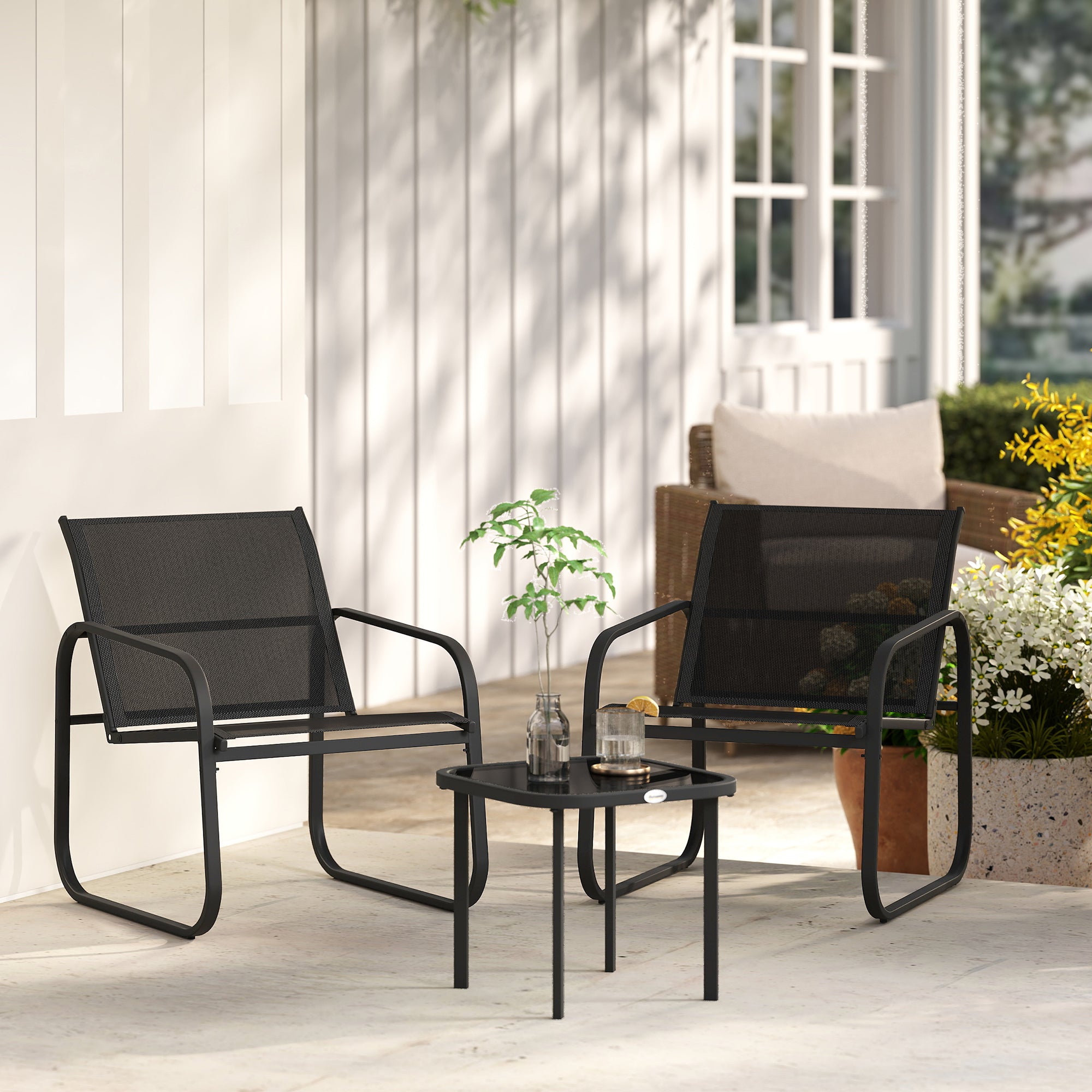 Outsunny Three-Piece Garden Seating Set - Black - North Peak Garden Furniture