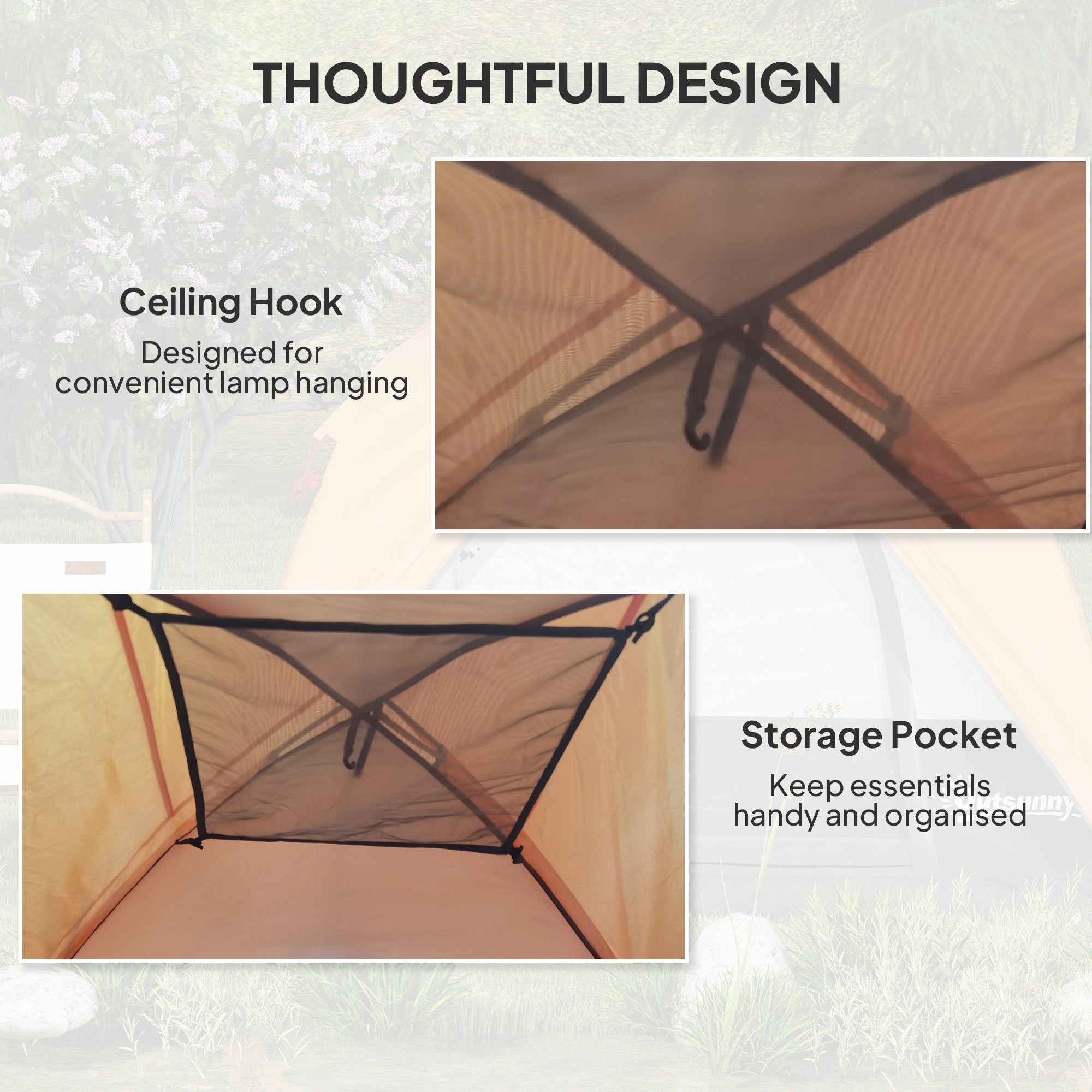 Outsunny 3-4 Person Camping Tent, Easy Set Up Waterproof Dome Tent with Sewn-in Groundsheet, Mesh Windows, Pocket and Hook for Camping, Hiking, Backpacking, Orange and Grey - North Peak Garden Furniture