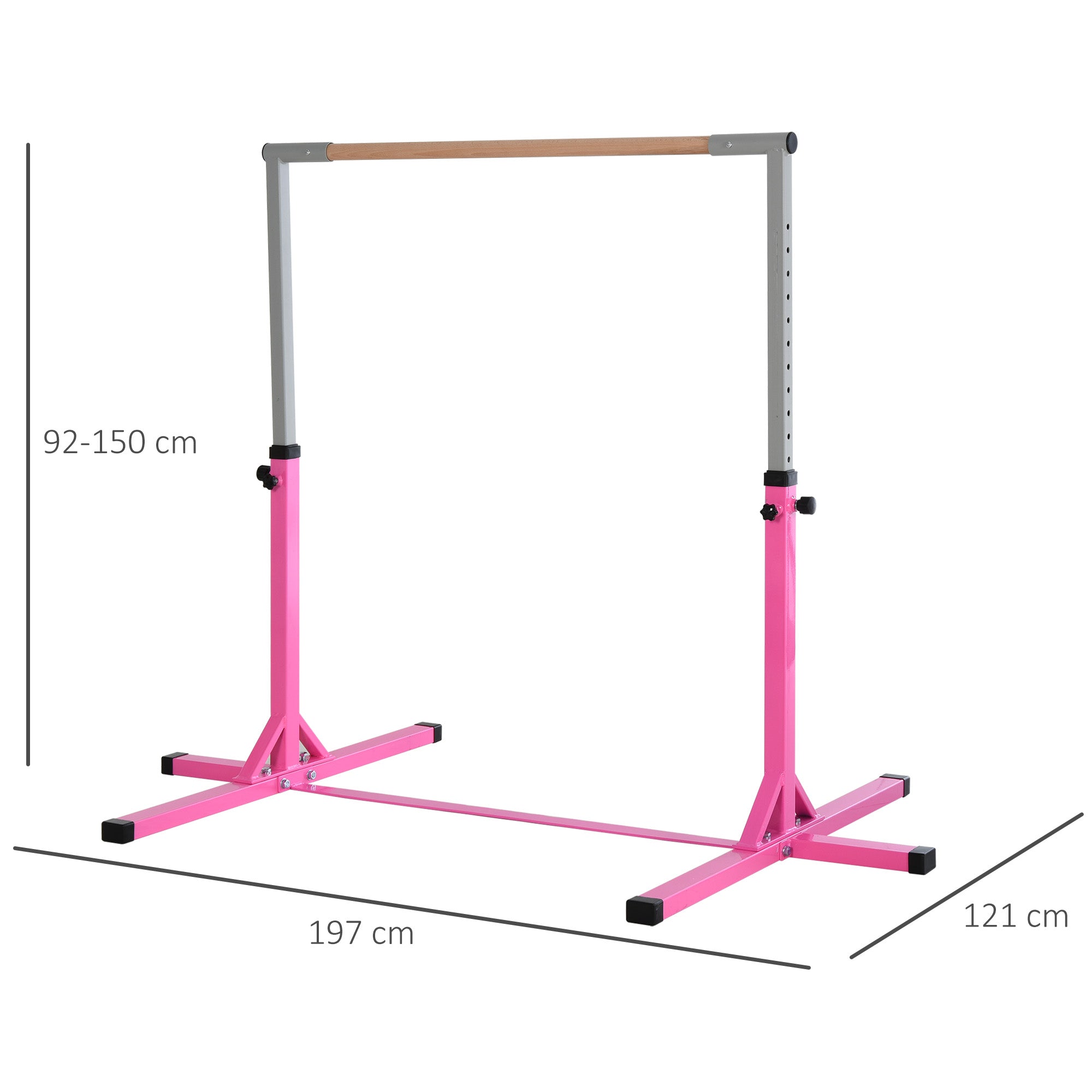 HOMCOM Height Adjustable Gymnastics Horizontal Bar For Kids Home Gym Training Children Junior Kip High Bar Fitness Pink - North Peak Garden Furniture