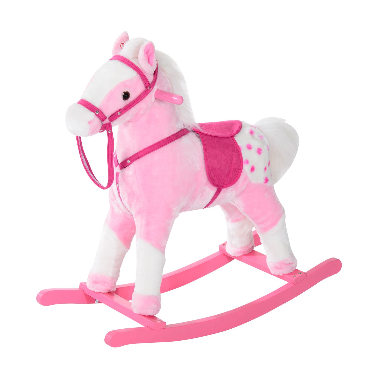 HOMCOM Baby Rocking Horse Plush Ride on Animals Rocker with Sound Handle Grip for Kids 3-6 Years - Pink - North Peak Garden Furniture