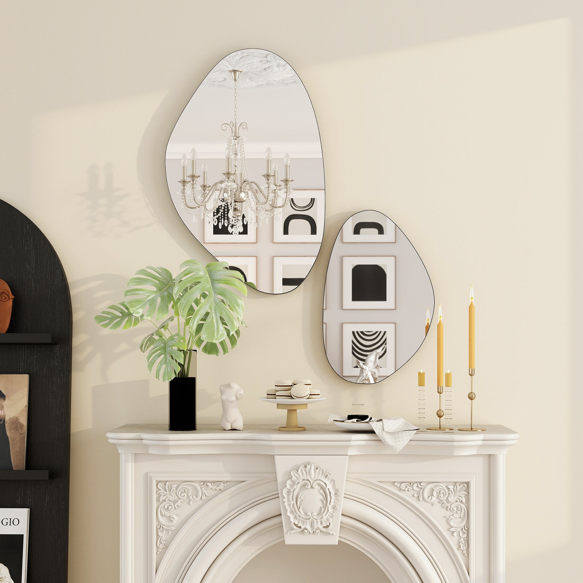 HOMCOM Set of 2 Pebble-Shaped Wall Mirror - Black