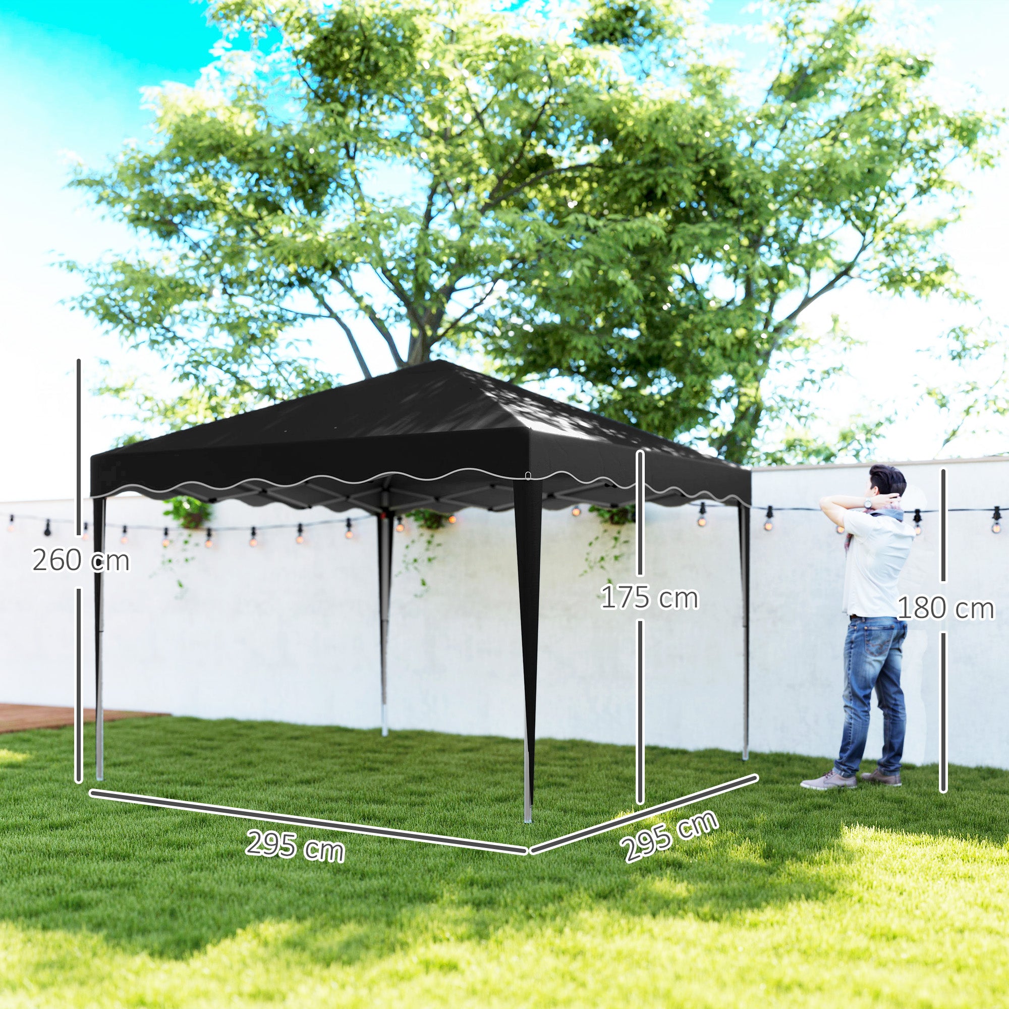 Outsunny 3 x 3cm Adjustable Height Pop-Up Gazebo, with Bag - Black - North Peak Garden Furniture