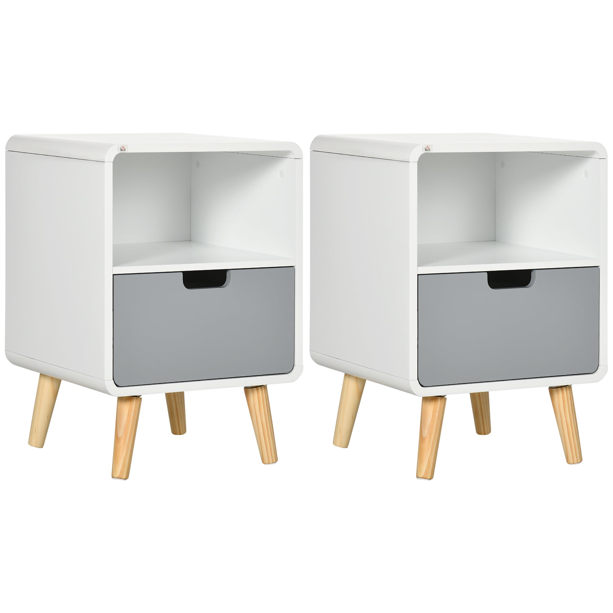 HOMCOM Wooden Bedside Table End Nightstand With Drawer Wood Lamp Desk Storage Unit Bedroom Scandinavian Nordic Style, Set of 2 - North Peak Garden Furniture