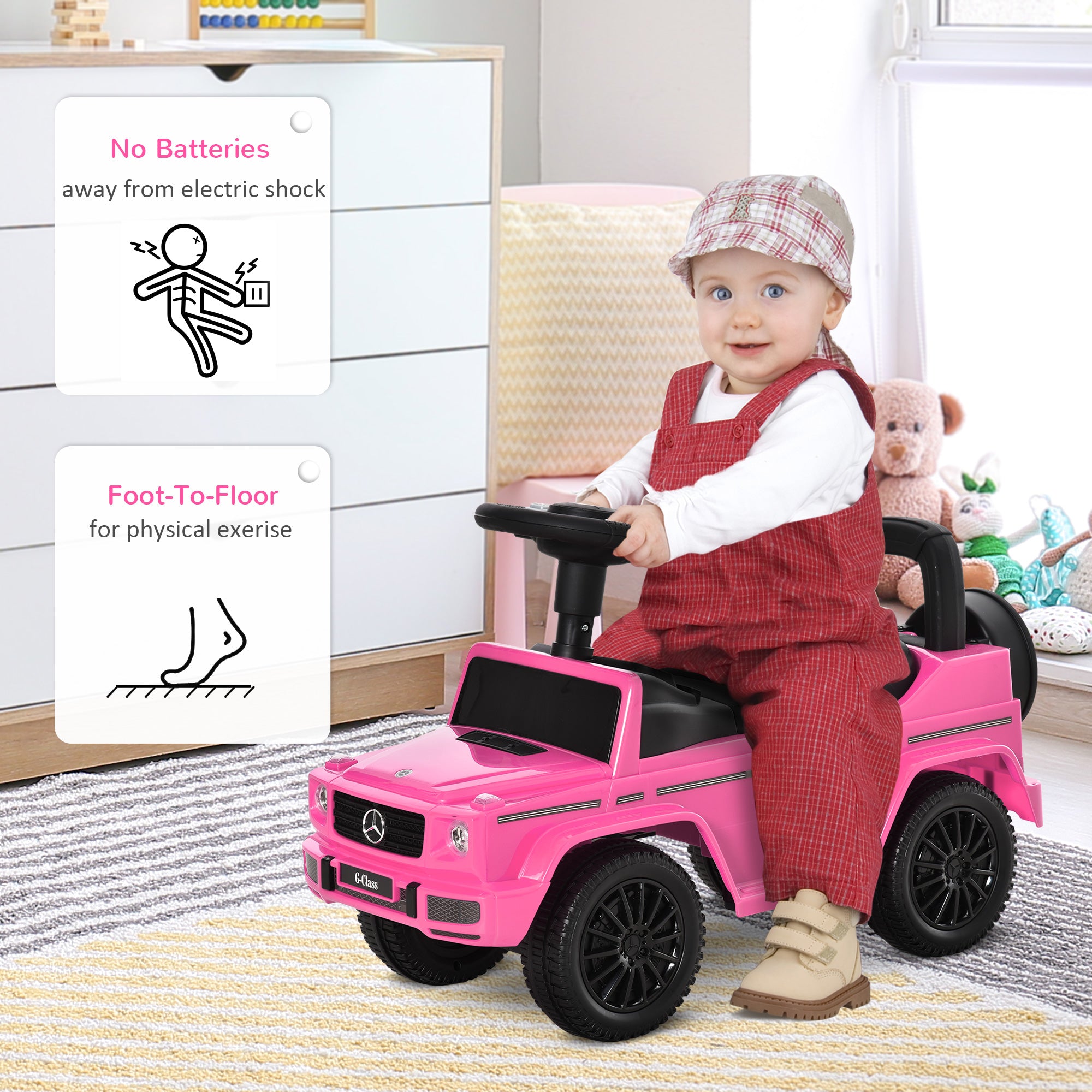 HOMCOM 3 in 1 Kids Ride On Car G350 Licensed Foot To Floor Slider Toddler Push Along NO POWER Pink 12-36 months - North Peak Garden Furniture