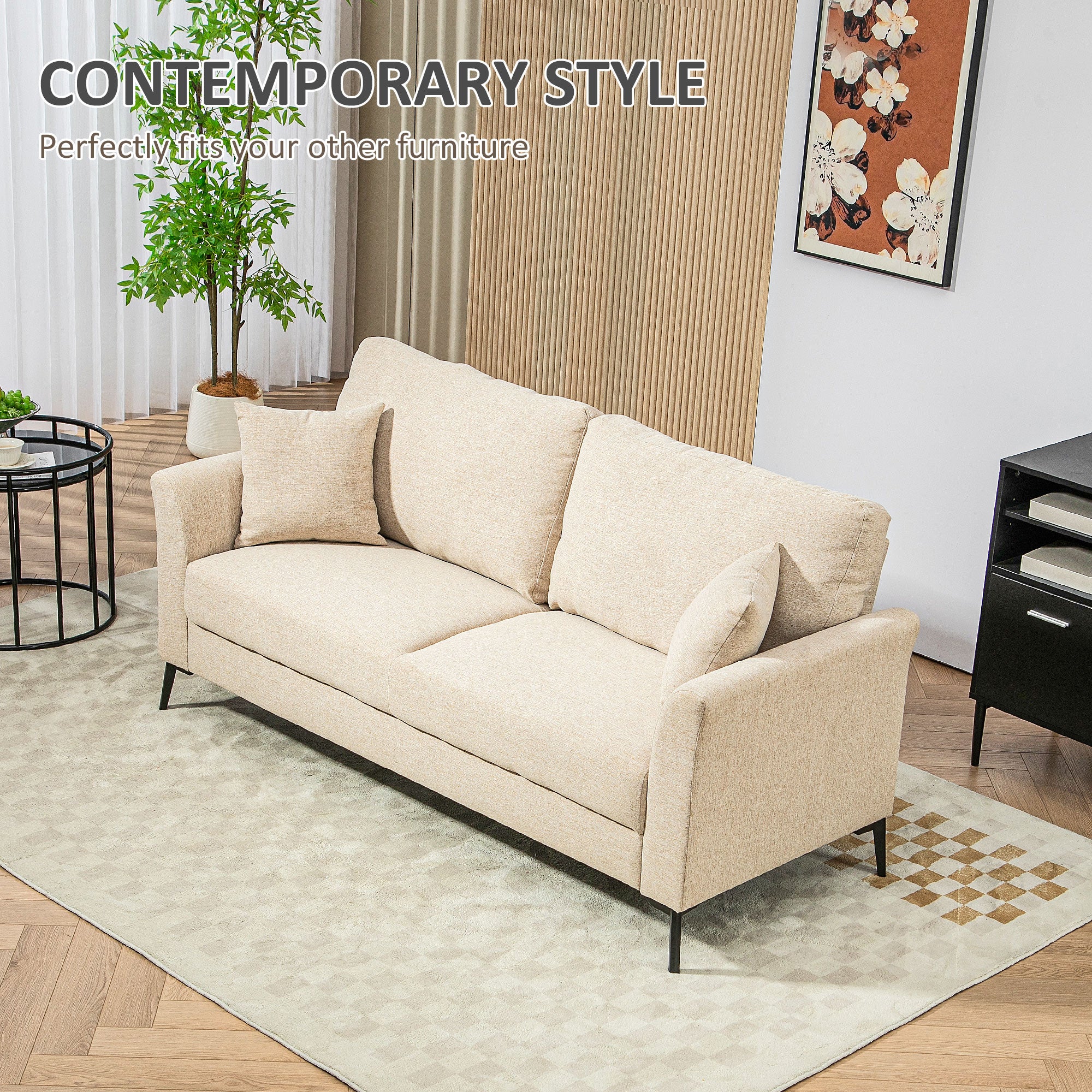 HOMCOM Three-Seater Linen-Look Sofa - Beige