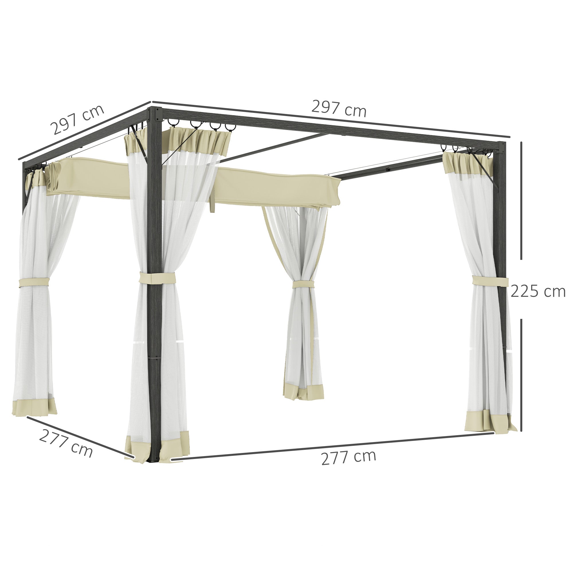 Outsunny 3 x 3m Aluminium Frame Pergola, with Retractable Roof - Khaki - North Peak Garden Furniture