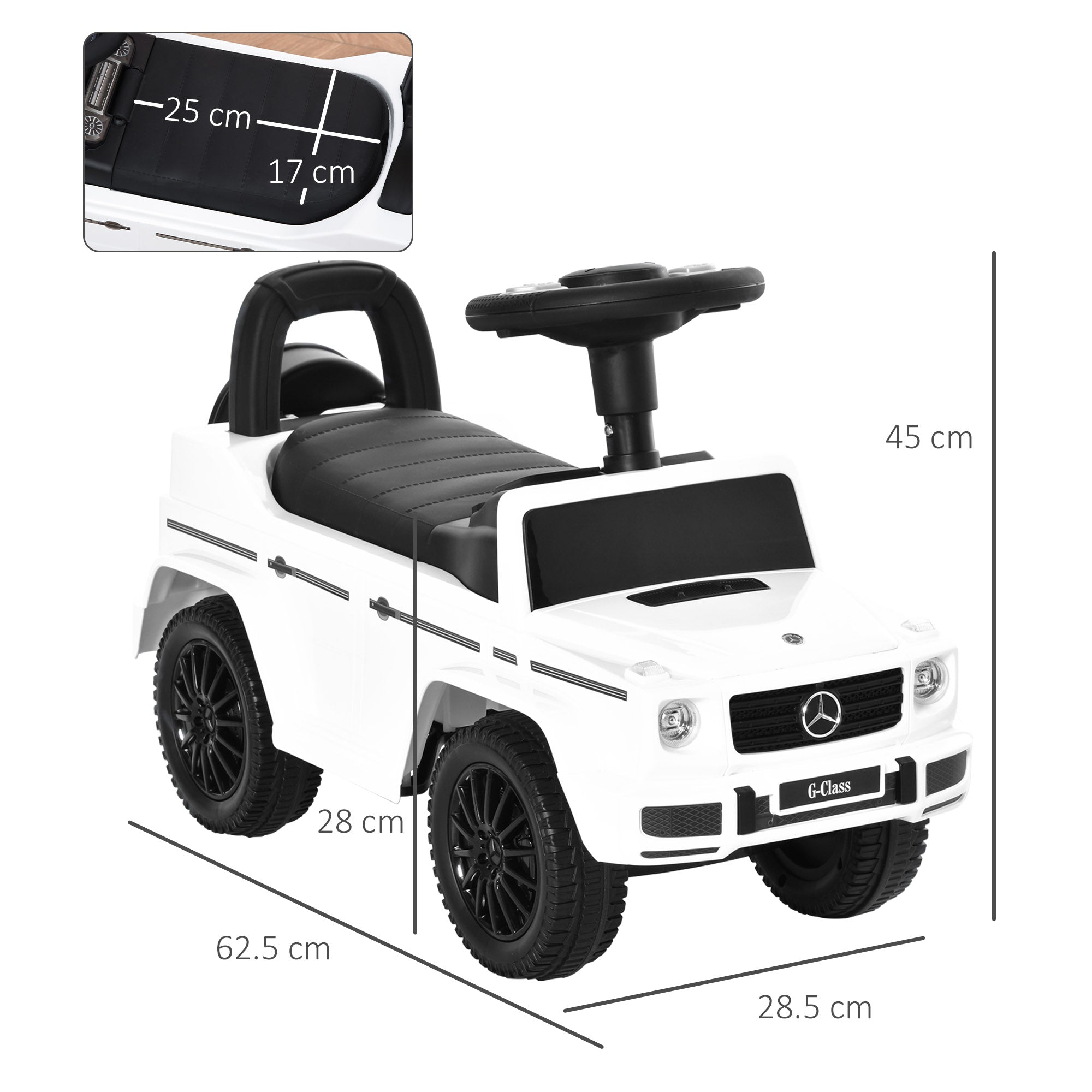 HOMCOM 3 in 1 Kids Ride On Car G350 Licensed Foot To Floor Slider Toddler Push Along NO POWER White 12-36 months - North Peak Garden Furniture