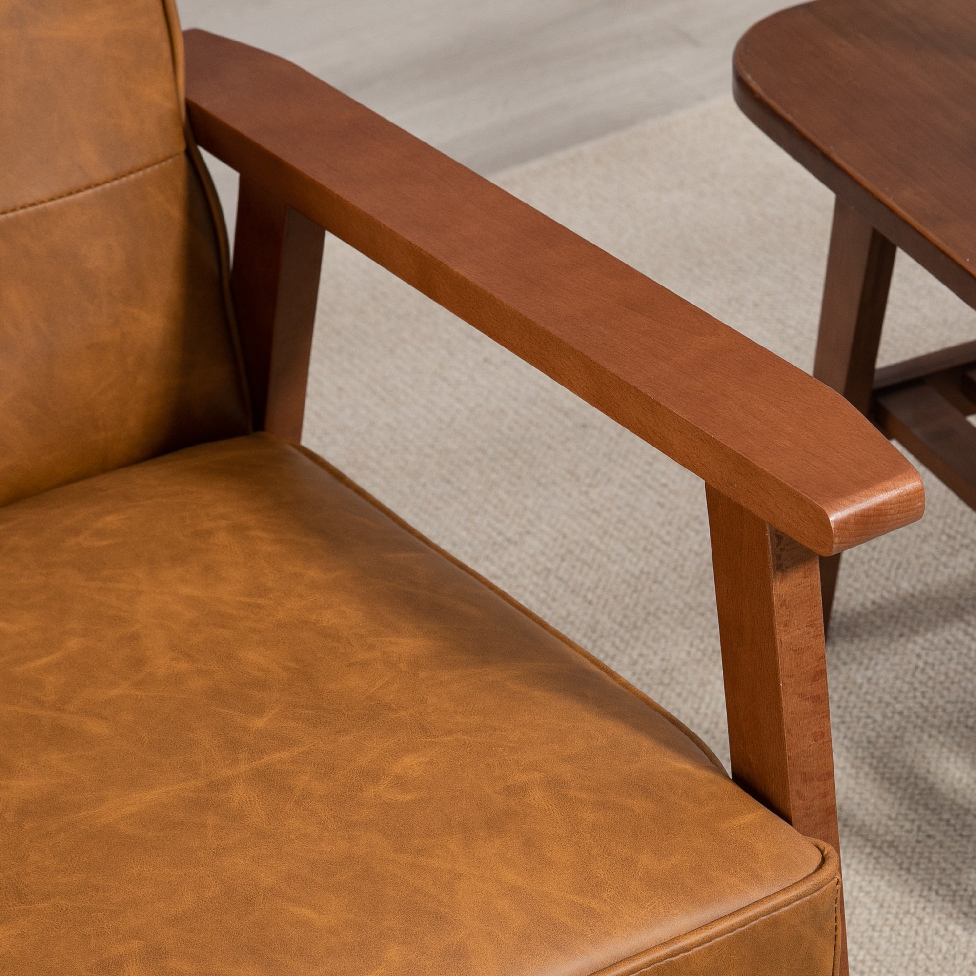HOMCOM 2 Pack Retro-Style Accent Chair, with Faux Leather Seat - Brown - North Peak Garden Furniture