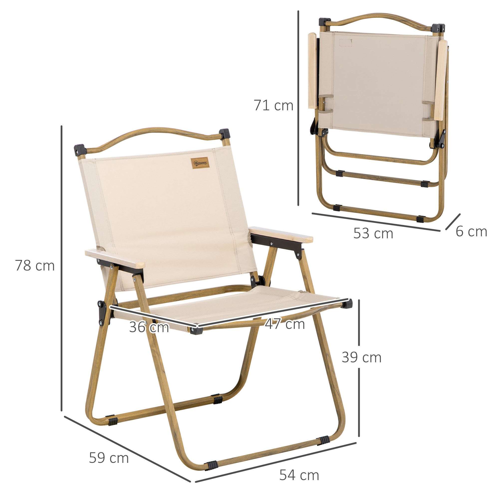 Outsunny Camping Chair for Adults, Lightweight Folding Chair, Portable Chair for Camping, Fishing, Beach and Outdoor Travel, Khaki - North Peak Garden Furniture