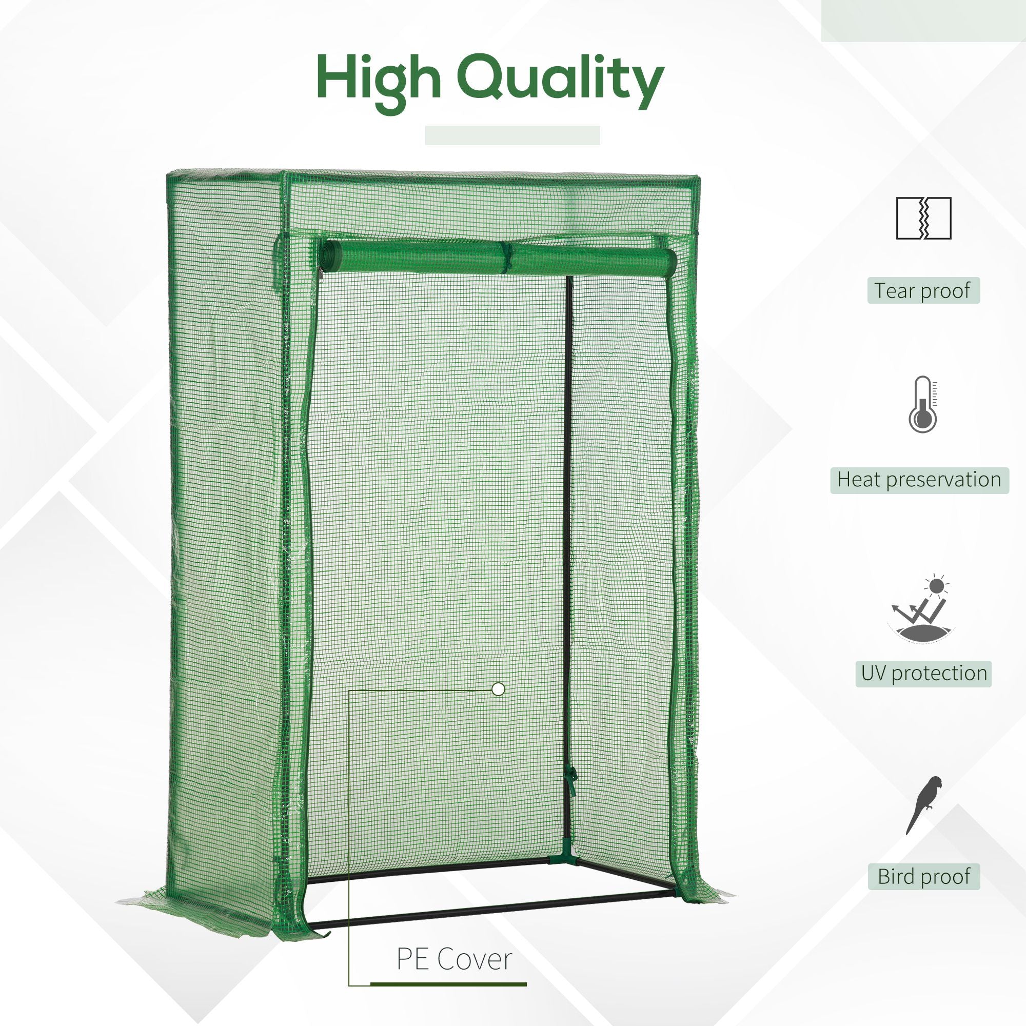 Outsunny 100 x 50 x 150cm Tomato Greenhouse Steel Frame PE Cover with Roll-up Door Outdoor for Backyard, Balcony, Garden, Green - North Peak Garden Furniture