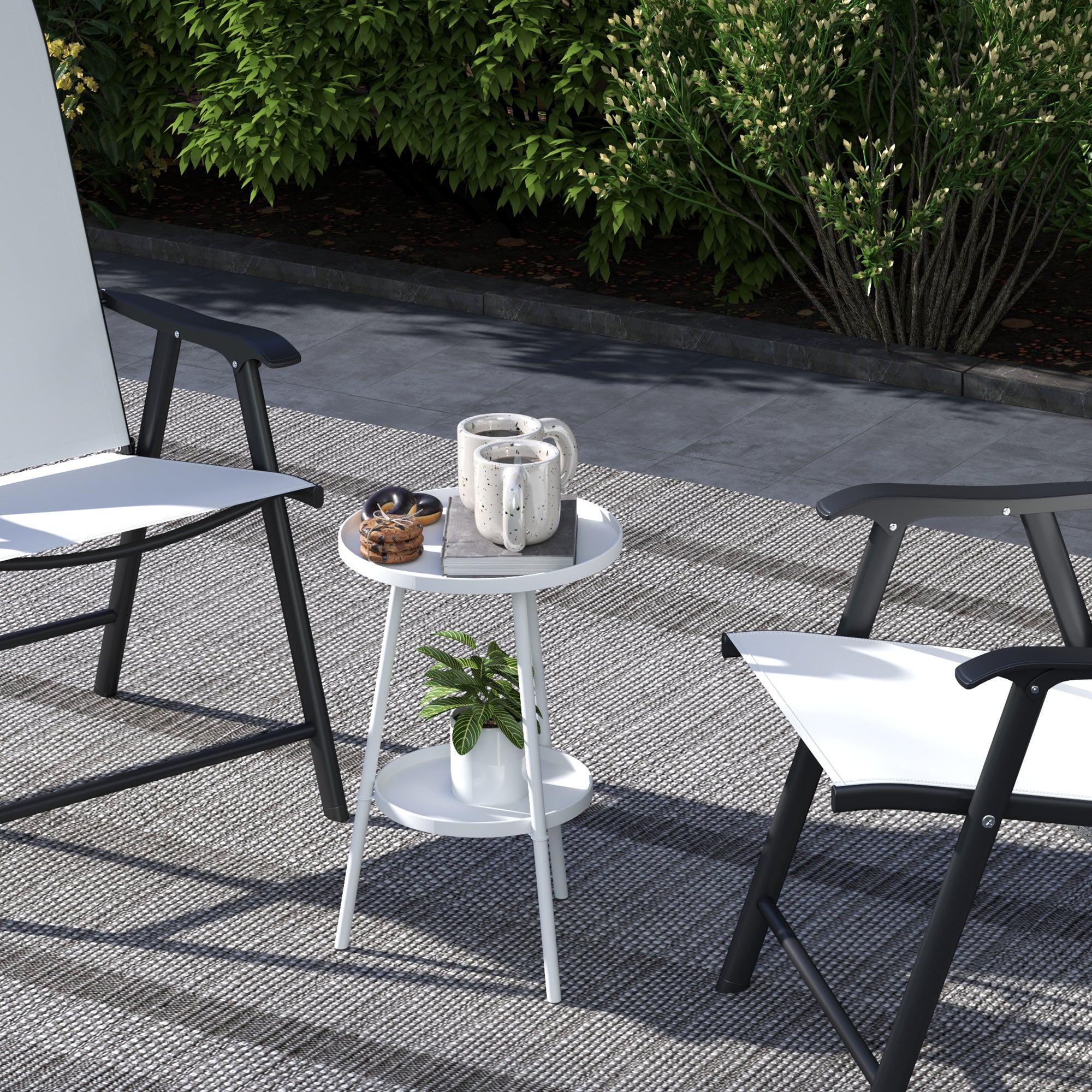 Outsunny Two-Tier Metal Garden Table - White