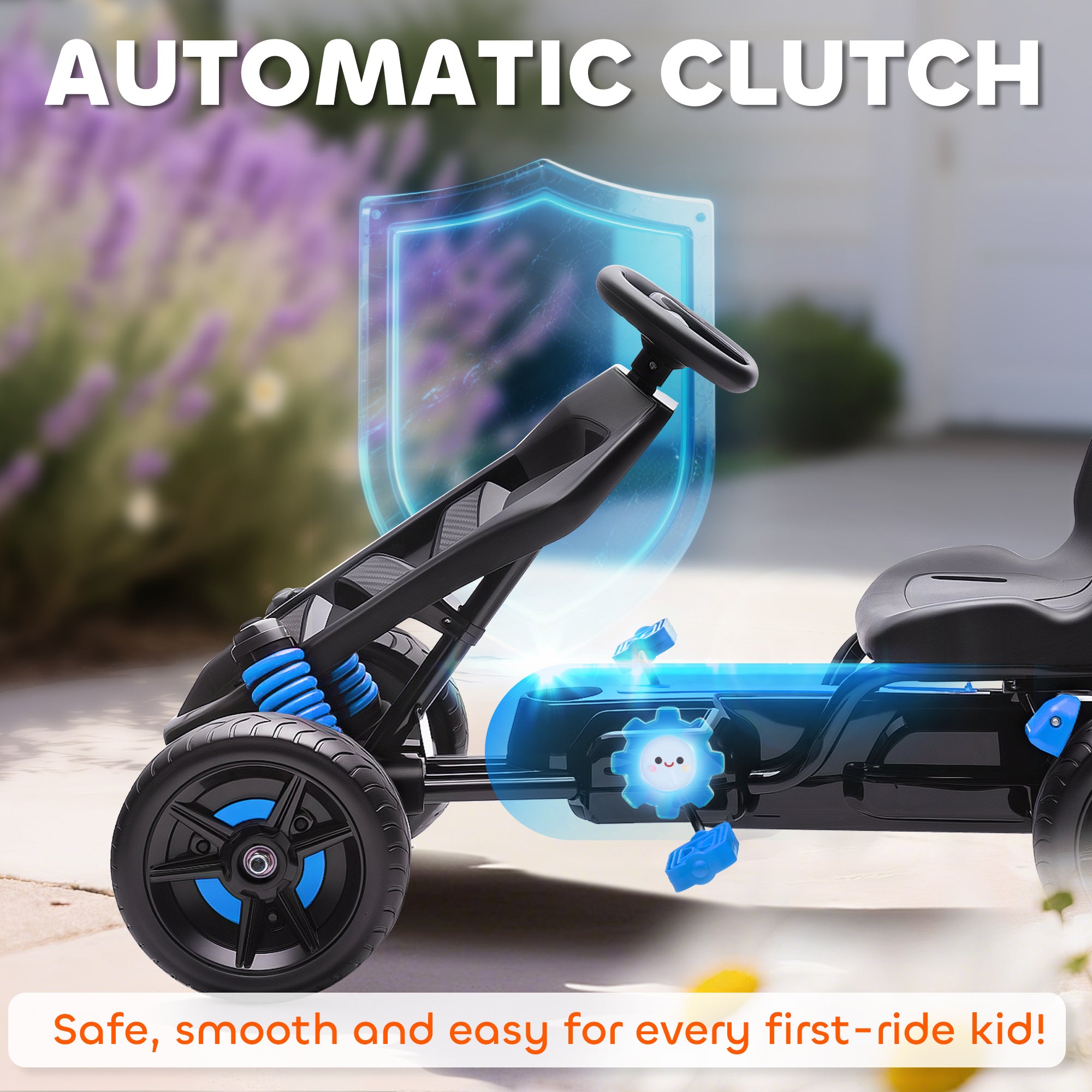 AIYAPLAY Pedal Go kart for Kids Ages 3-6 Years, with Automatic Clutch, Brake, EVA Anti-Slip Wheels, Blue