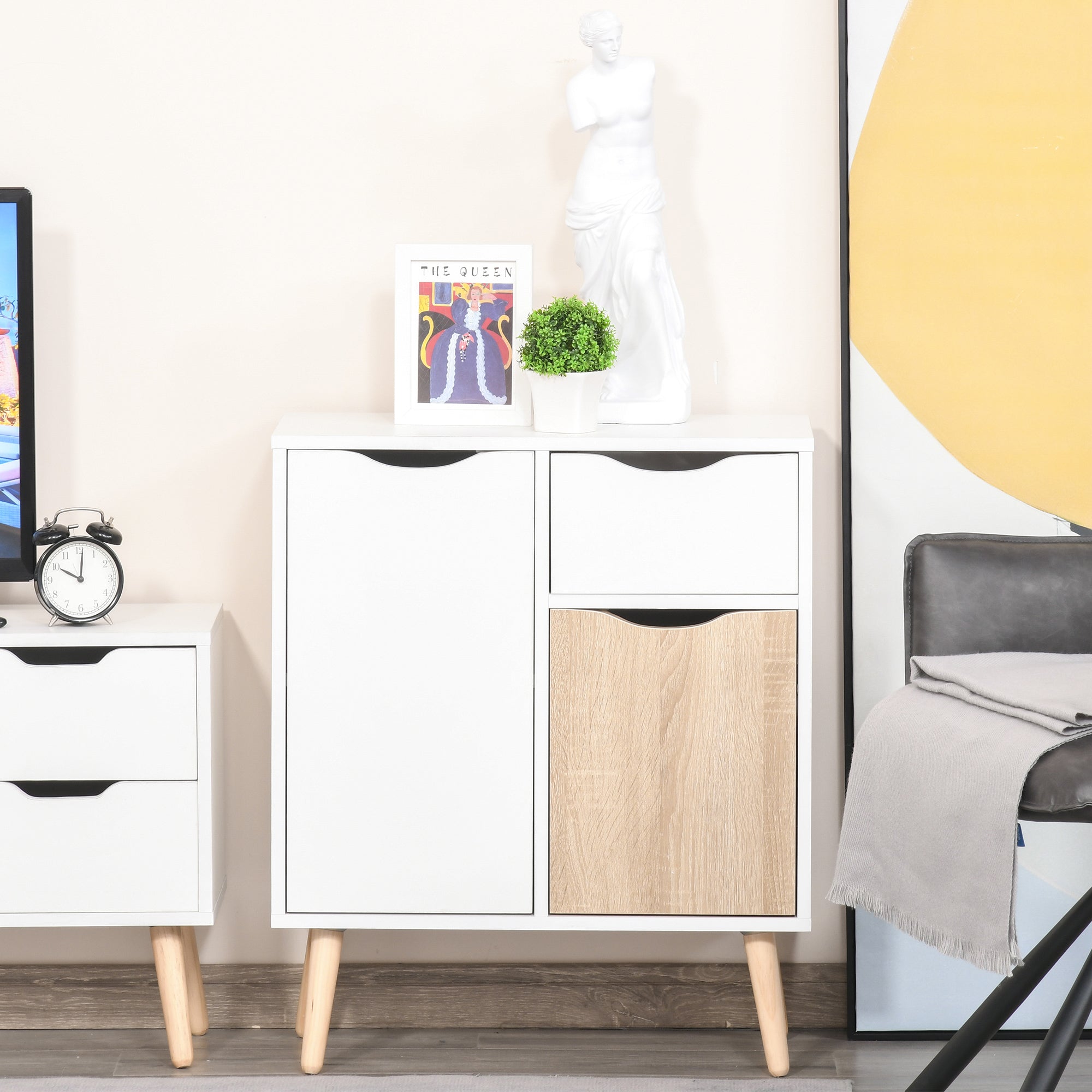 HOMCOM Sideboard Floor Cabinet Storage Cupboard with Drawer for Bedroom, Living Room, Entryway, Brown - North Peak Garden Furniture