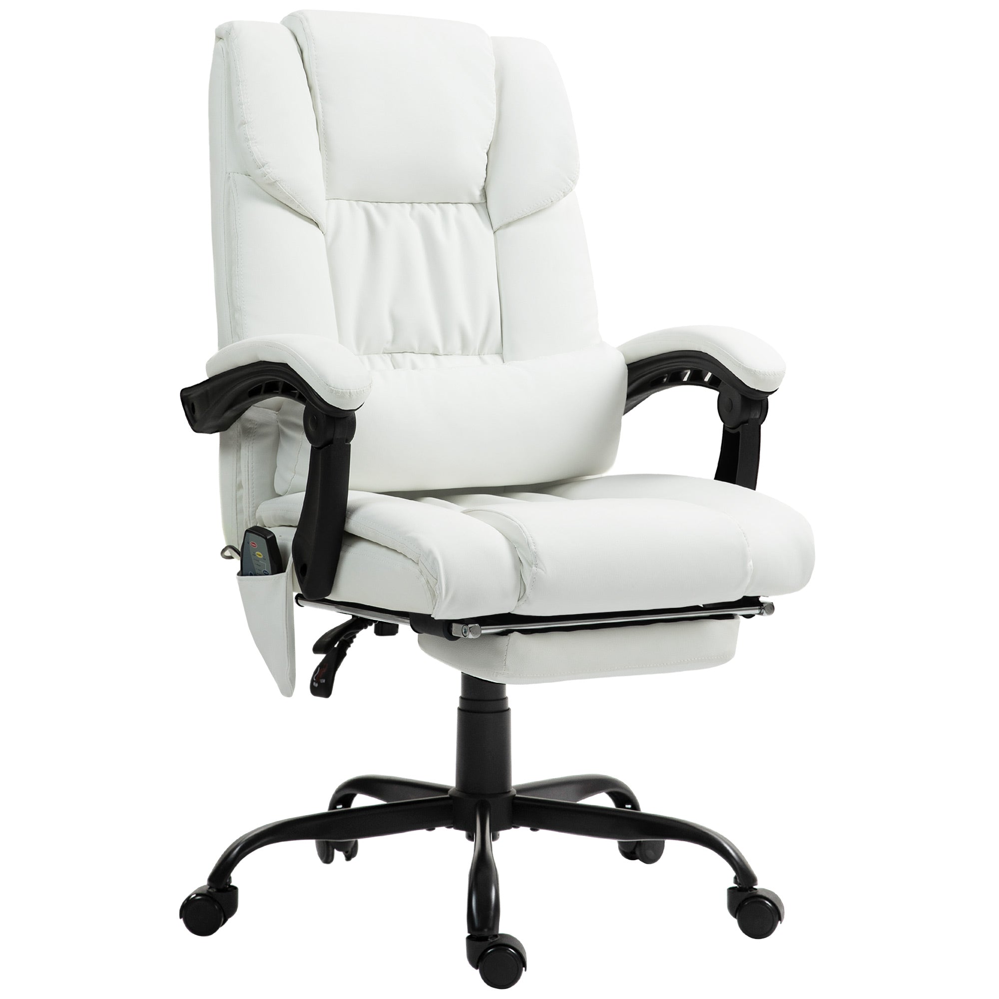 Vinsetto 6-Point Massage Office Chair, PU Leather Desk Chair with Adjustable Height and Footrest for Home Office, White - North Peak Garden Furniture