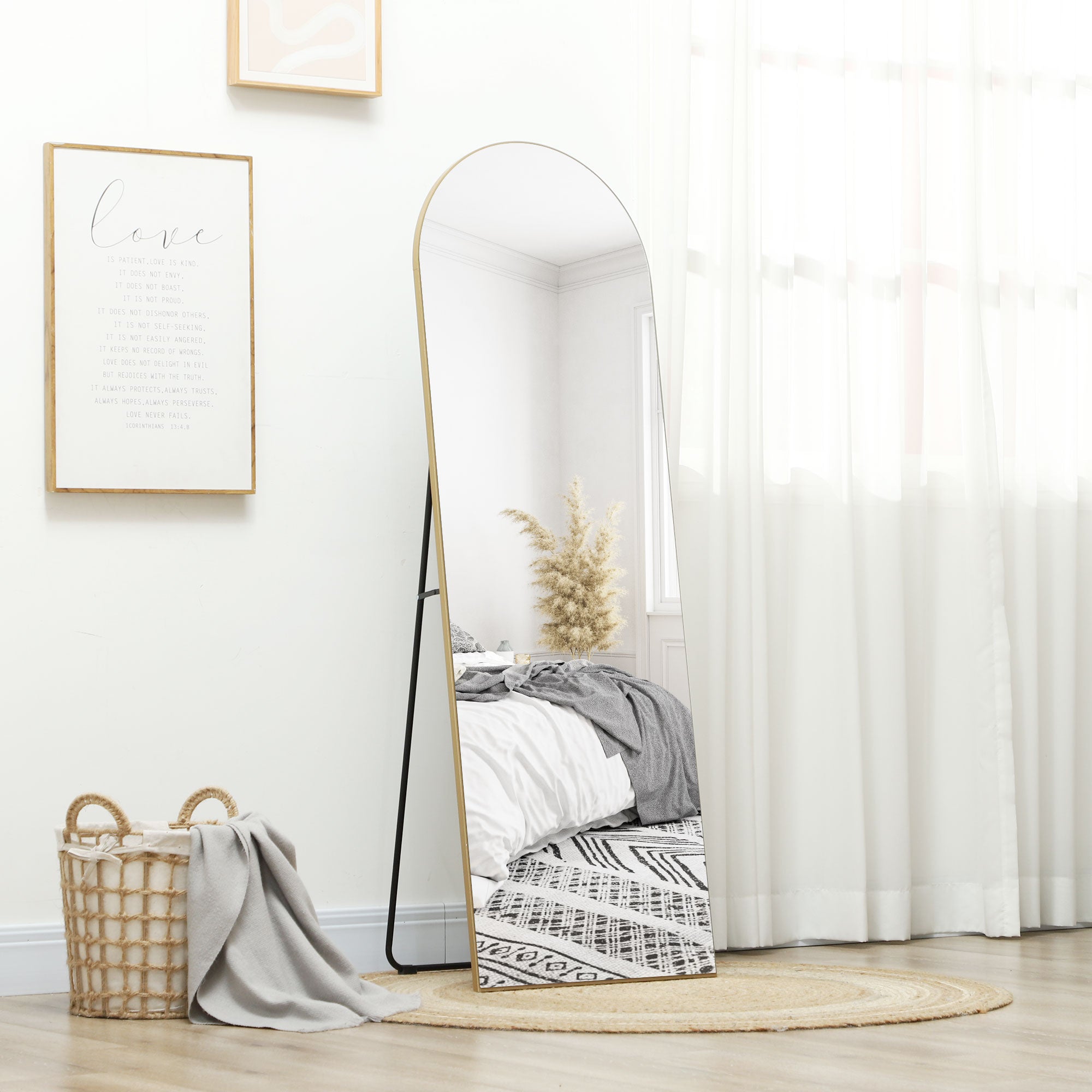 HOMCOM 150cm Arched Full Length Mirror - Gold Tone - North Peak Garden Furniture