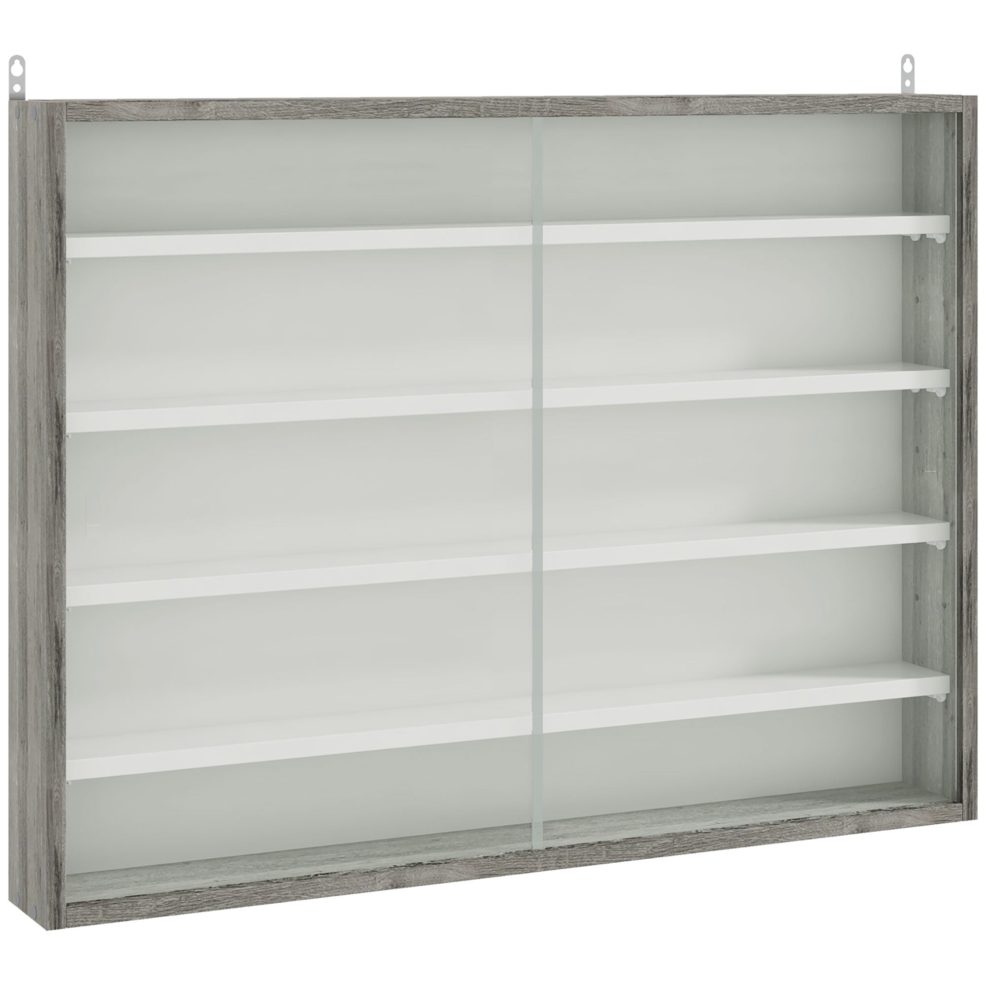 HOMCOM 5-Tier Wall Display Shelf Unit Cabinet w/ 4 Adjustable Shelves Glass Doors Home Office Ornaments 60x80cm Grey Wood Grain - North Peak Garden Furniture