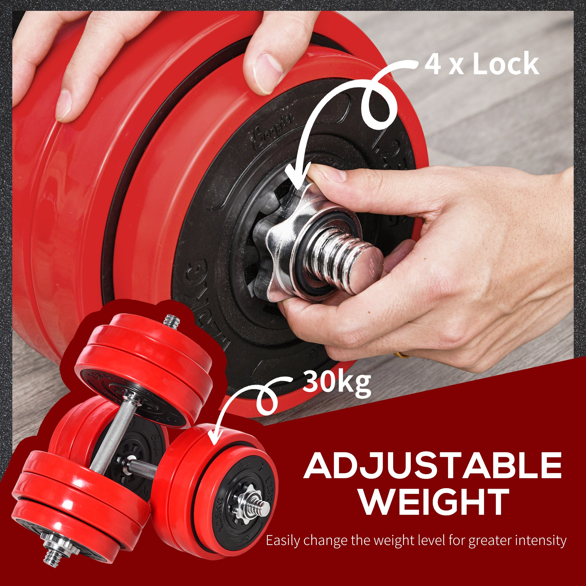 HOMCOM 30KGS 2-In-1 Dumbbell & Barbell Adjustable Set Strength Muscle Exercise Fitness Plate Bar Clamp Rod Home Gym Sports Area - North Peak Garden Furniture