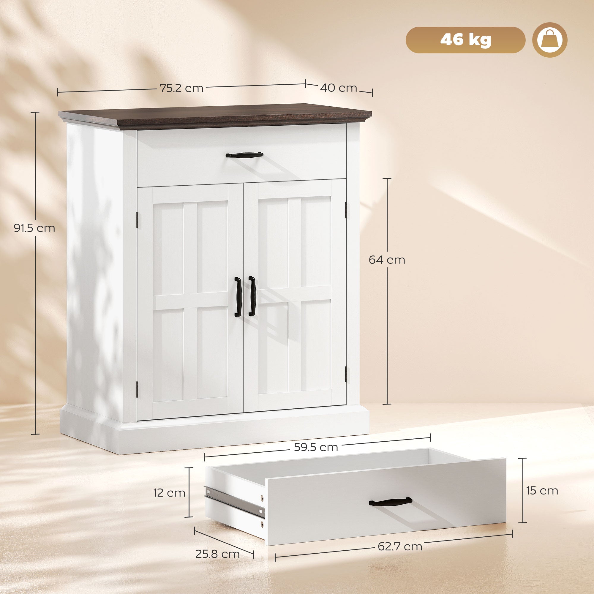 HOMCOM Farmhouse Sideboard with 3 cm Thick Top 2 Barn Doors - White - North Peak Garden Furniture