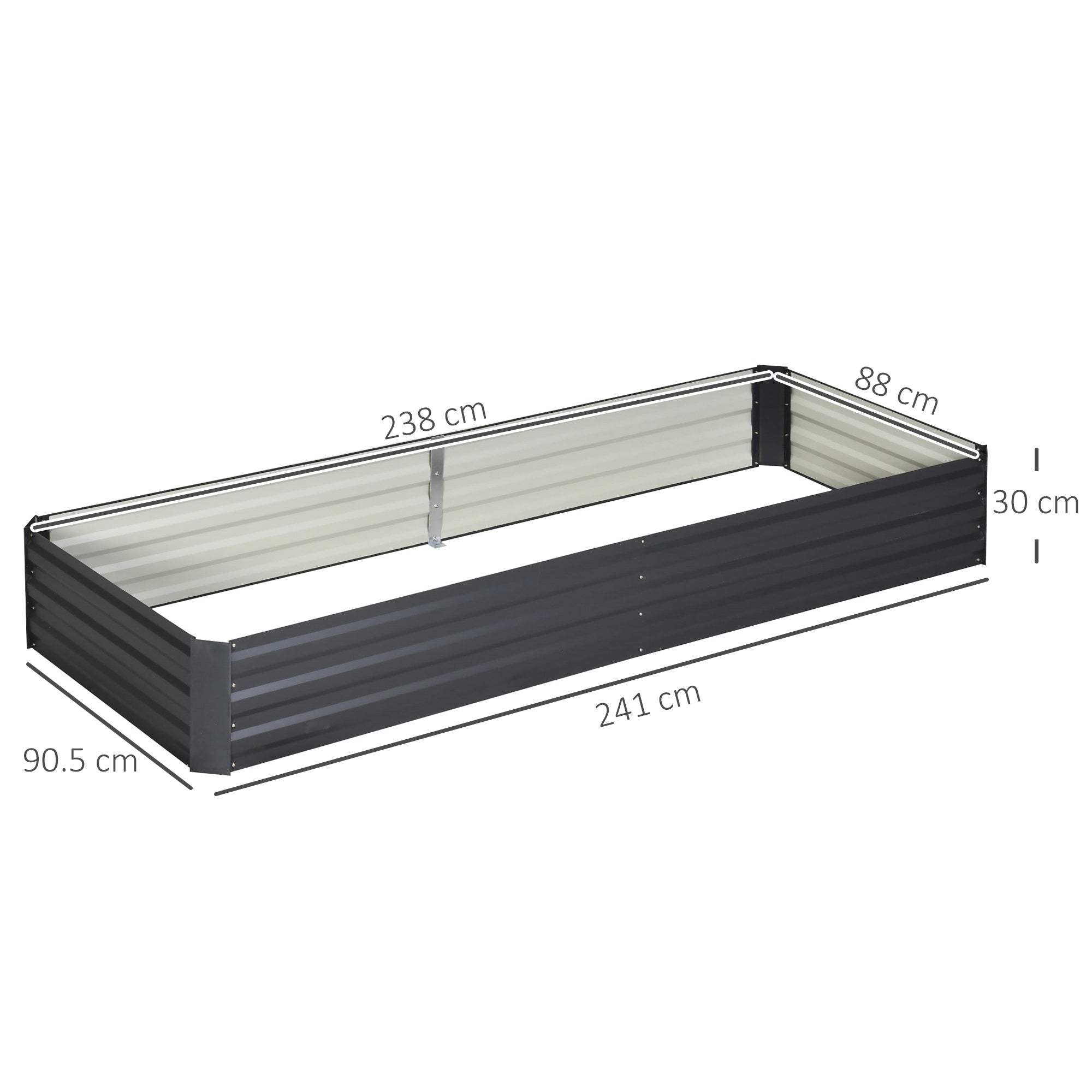 Outsunny Metal Raised Garden Bed Planter Box Outdoor Planters for Growing Flowers, Herbs, Grey, 241x90.5x30cm - North Peak Garden Furniture