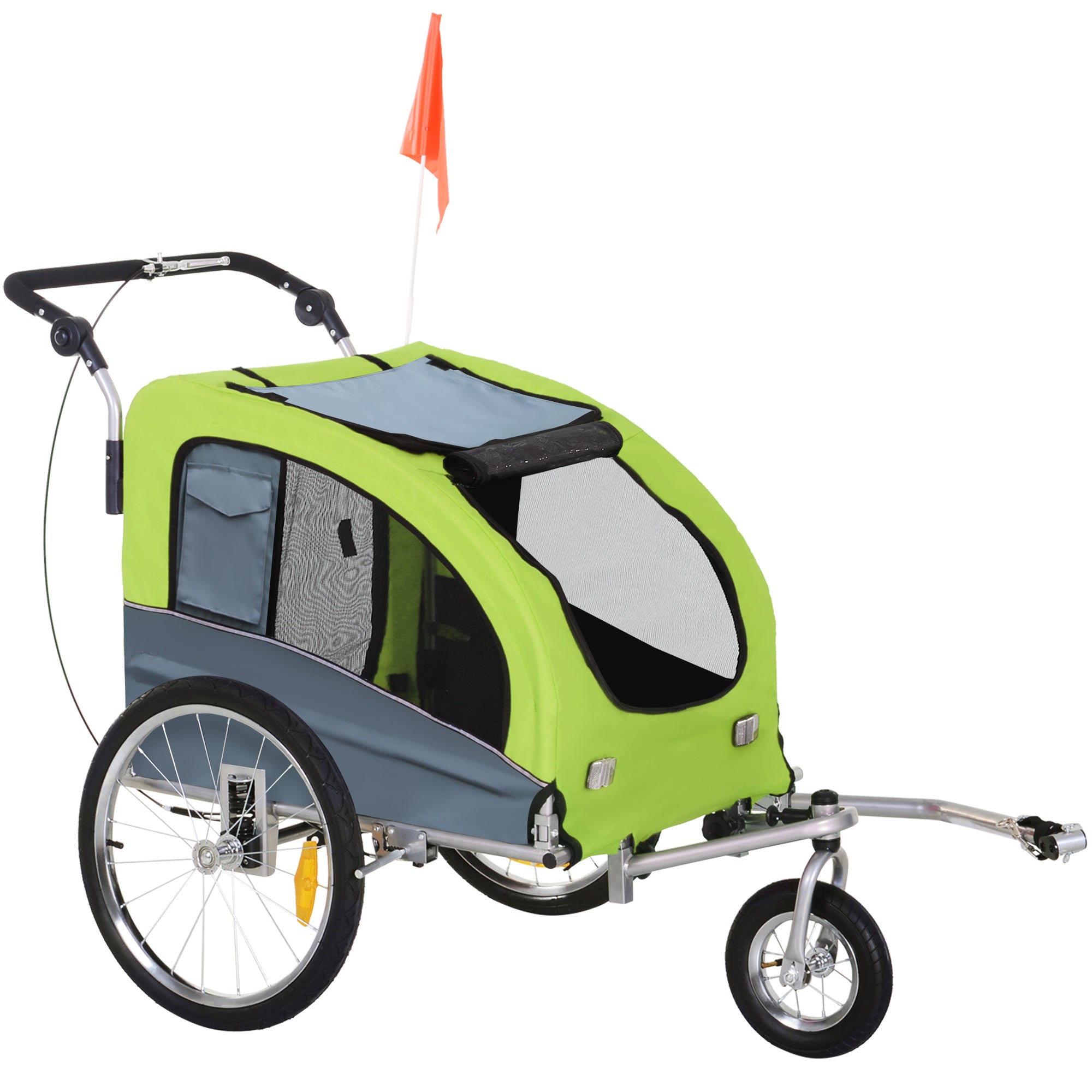 PawHut Dog Bike Trailer Pet Stroller Cart Carrier for Bicycle 360° Rotatable with Reflectors 3 Wheels Hitch Coupler Push/ Pull/ Brake Water Resistant Green - North Peak Garden Furniture