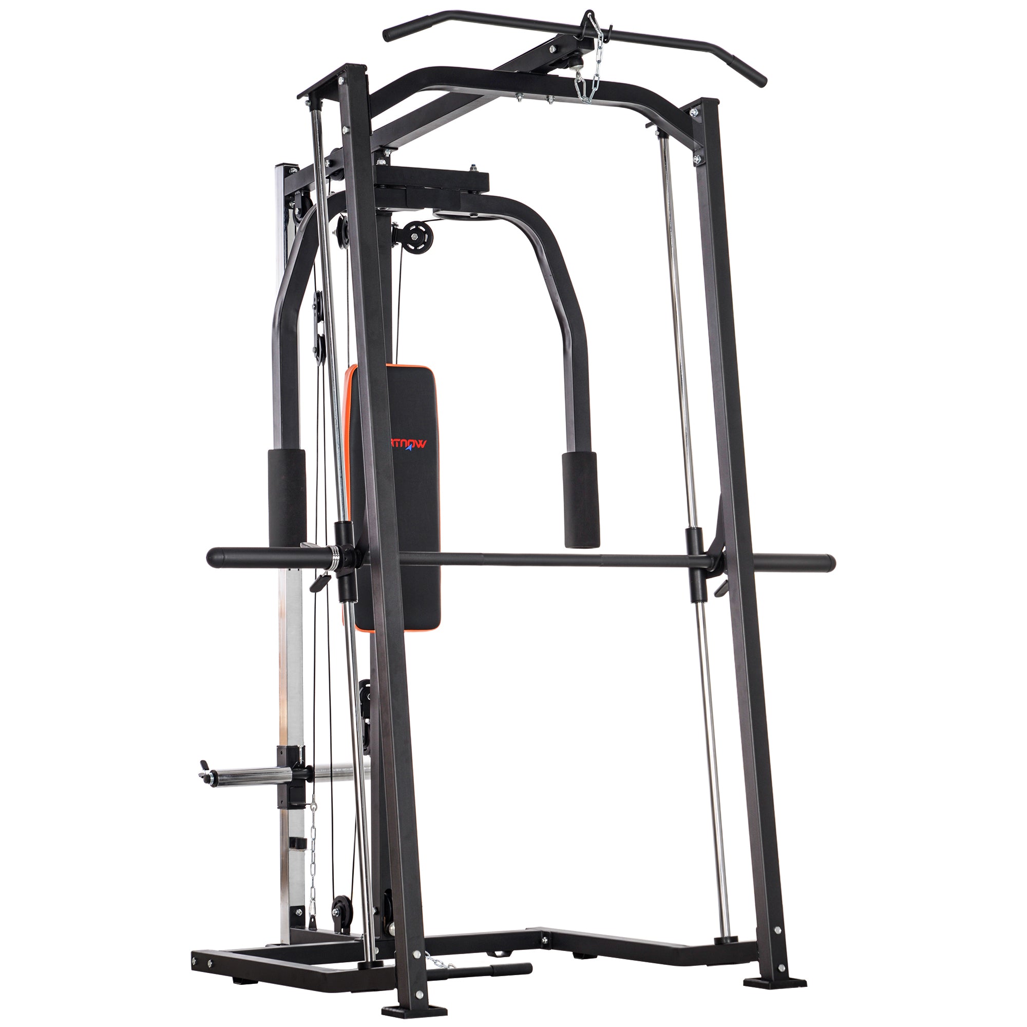 SPORTNOW 3 In 1 Smith Machine with Dual Cable Pulley System, Chest Press Station, 17-Level Squat Rack and Barbell Bar