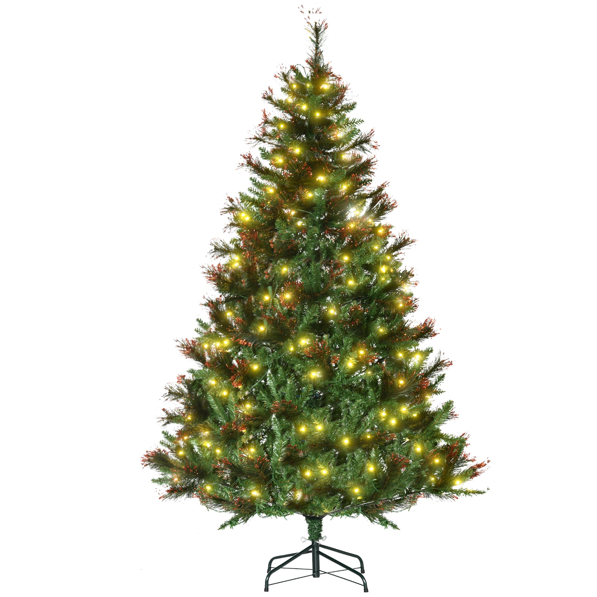 HOMCOM 1.8m 6ft Pre-Lit Christmas Tree Artificial Spruce Xmas Tree Warm White LED Holiday Décor with Metal Stand - North Peak Garden Furniture
