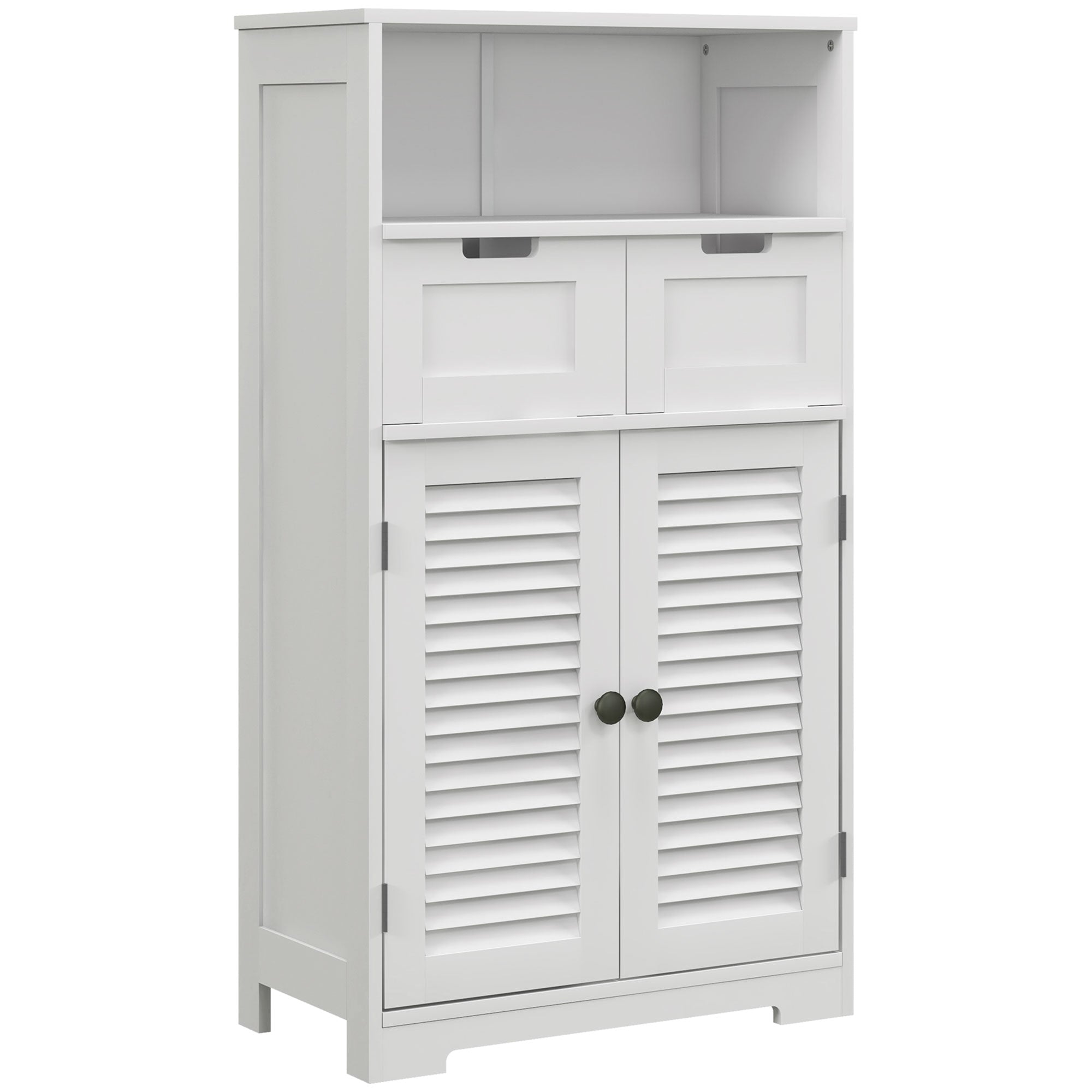 kleankin Three-Part Bathroom Storage Unit, with Shelf, Drawers & Cupboard - White - North Peak Garden Furniture