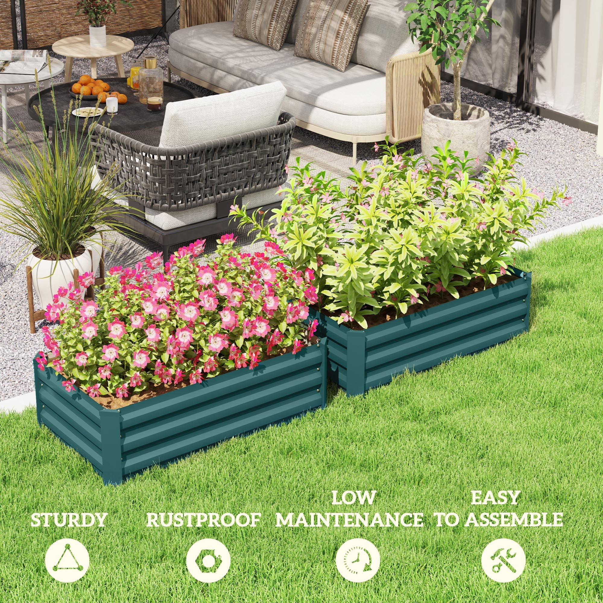 Outsunny Set of Two 60 x 100cm Galvanised Steel Planters, Green - North Peak Garden Furniture