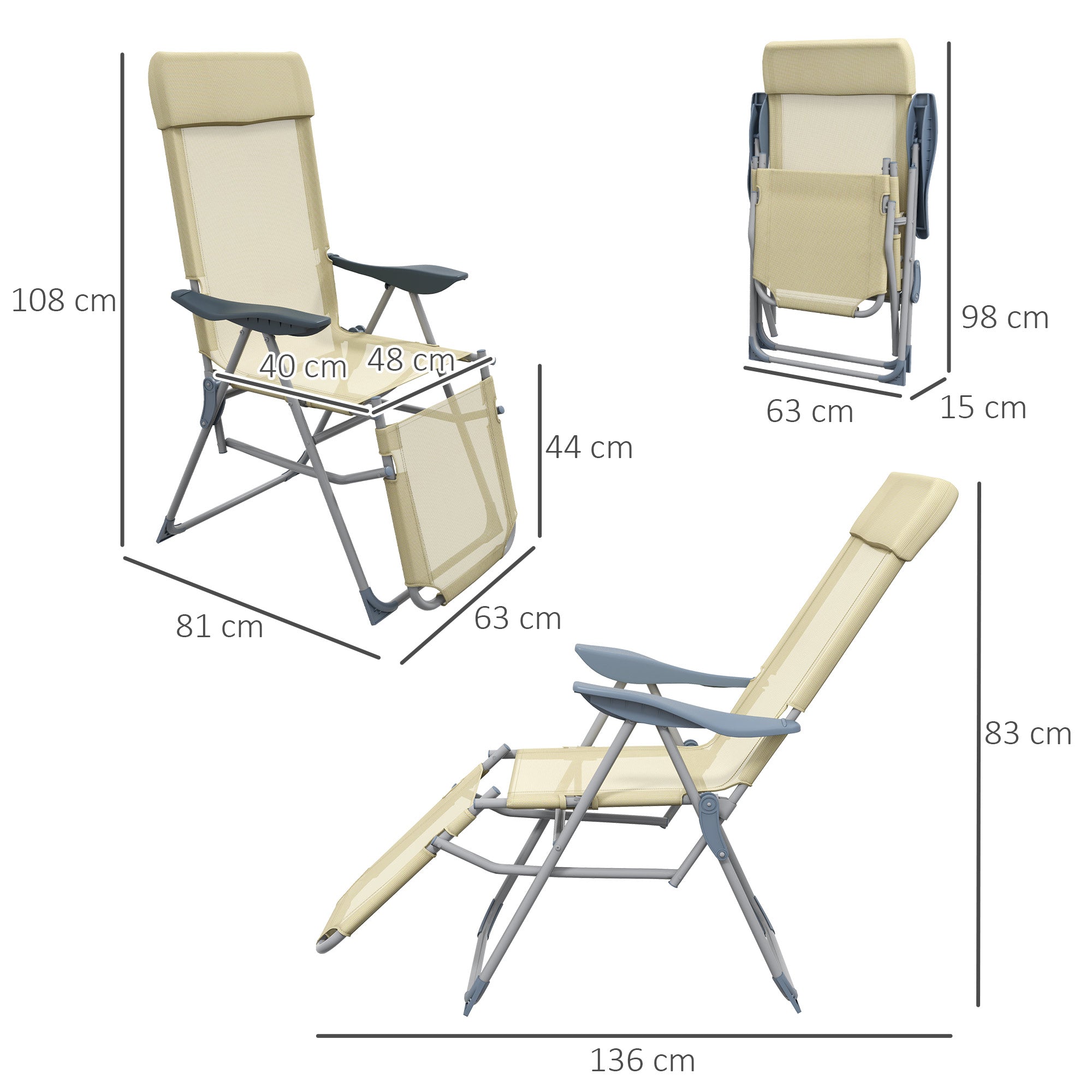 Outsunny Set of Two Sun Loungers, with Five-Position Adjustable Backs - Beige - North Peak Garden Furniture