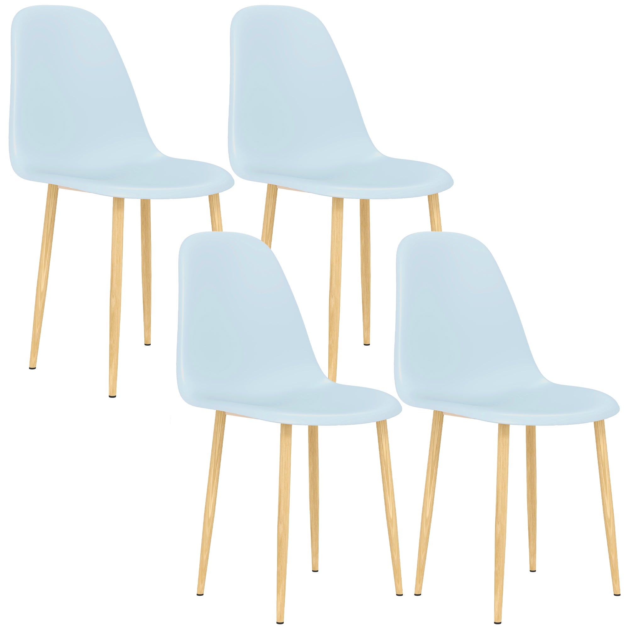 HOMCOM Modern Dining Chairs Set of 4, Kitchen Chairs with Backrest and Steel Legs for Dining Room, Living Room, Light Blue - North Peak Garden Furniture