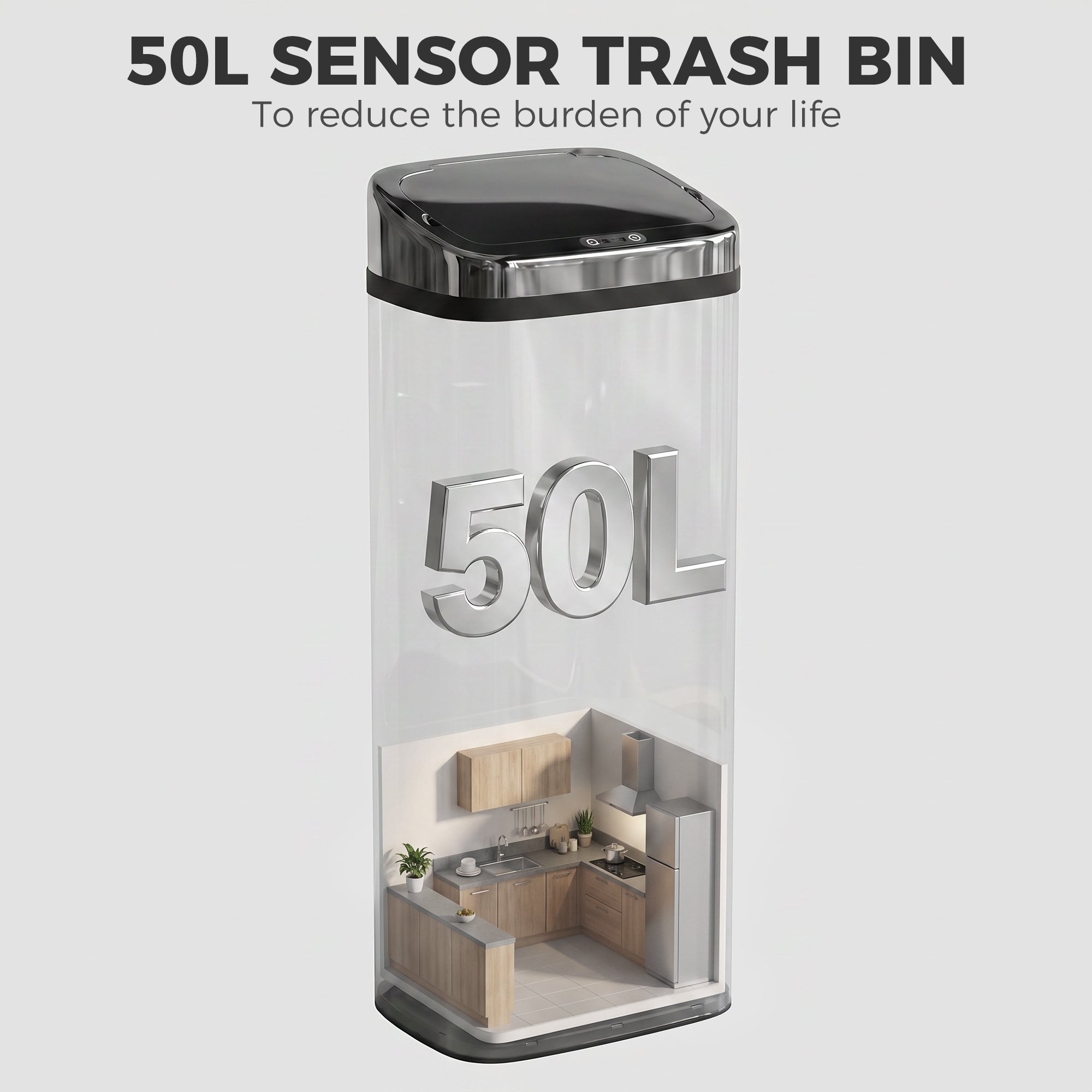 HOMCOM 50L Infrared Touchless Automatic Motion Sensor Dustbin Stainless Steel Trash Can Home Office