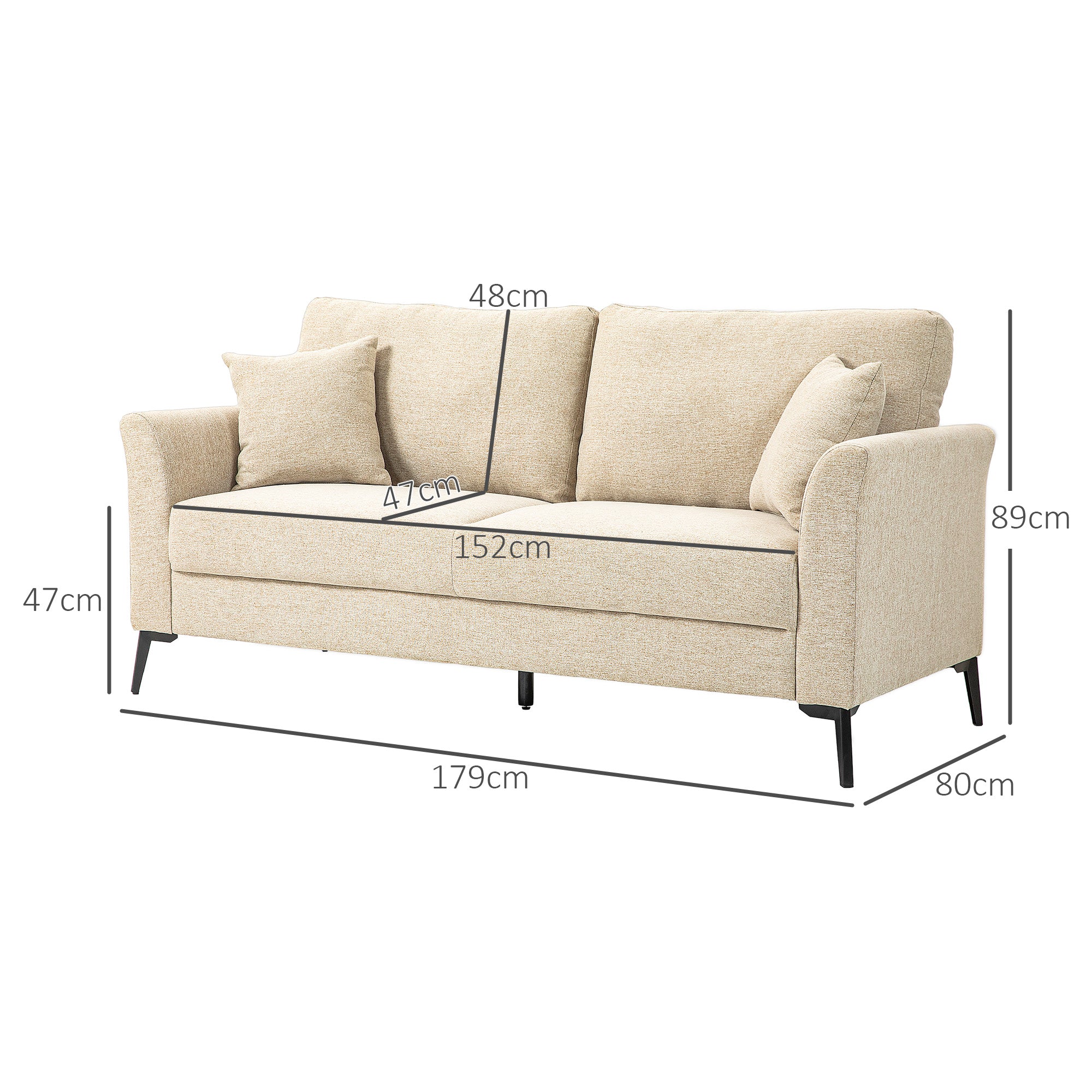 HOMCOM Three-Seater Linen-Look Sofa - Beige