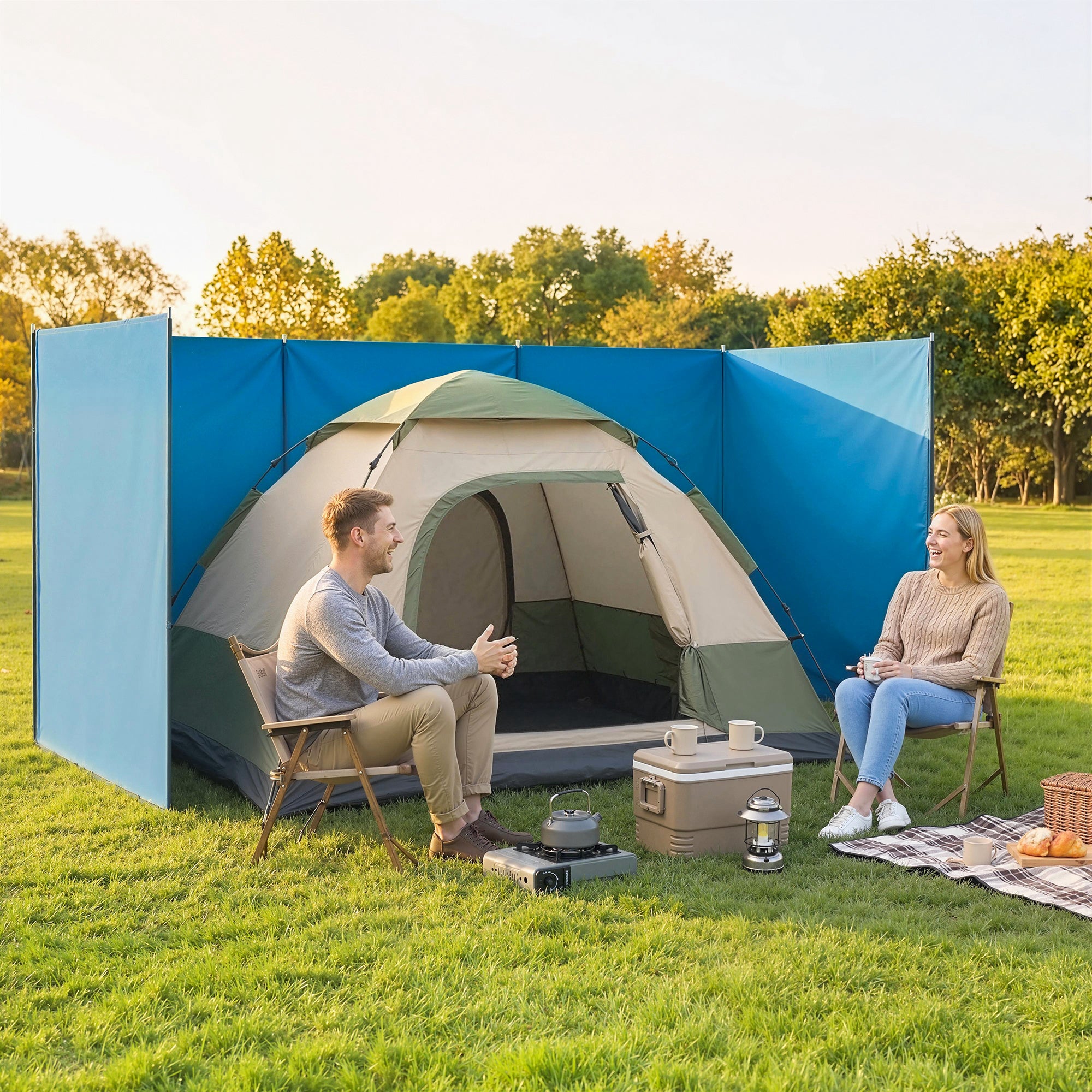Outsunny Camping Windbreak, Foldable Portable Wind Blocker w/ Carry Bag and Steel Poles, 780cm x 150cm