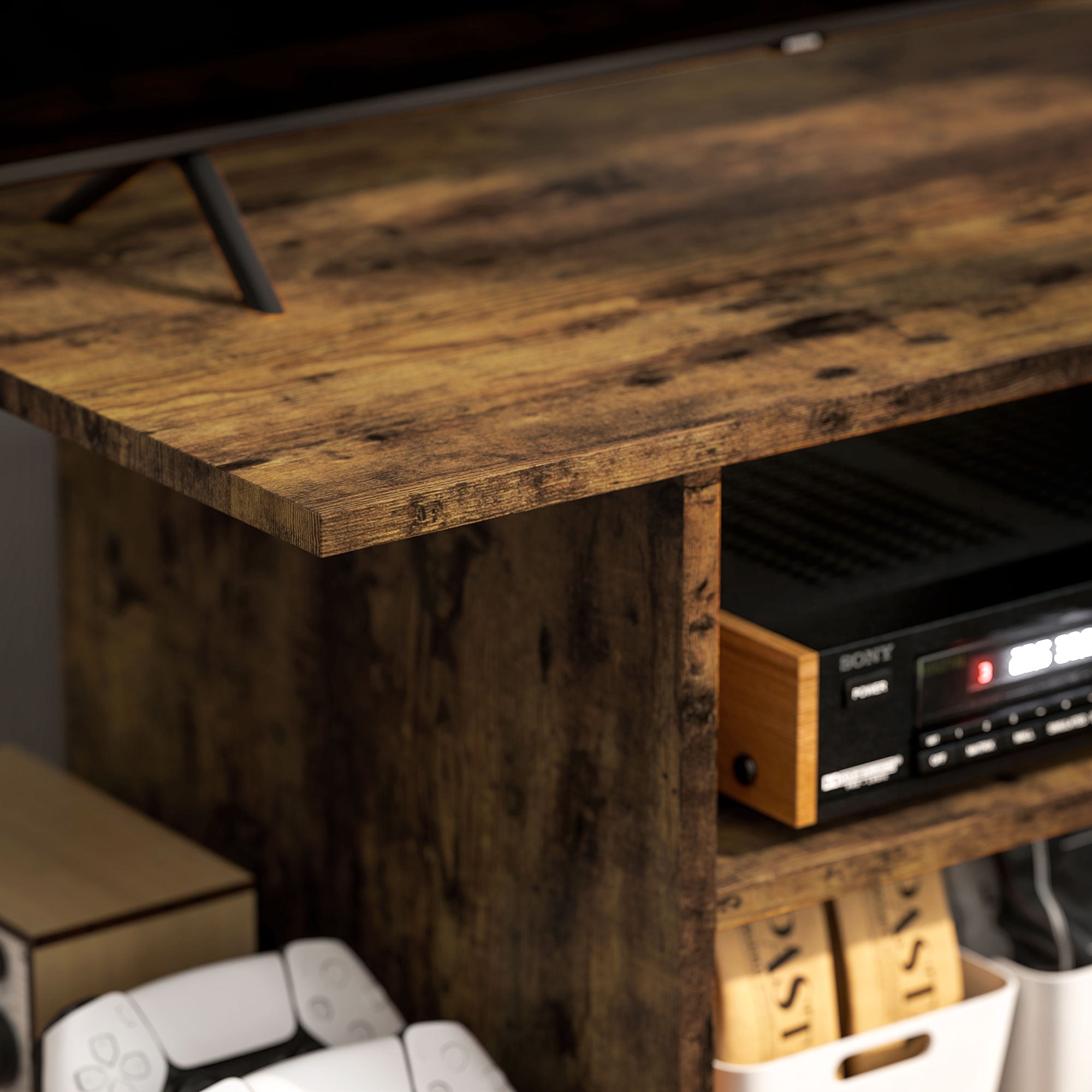 HOMCOM Modern TV Cabinet Stand Storage Shelves Table Mobile Bedroom Furniture Bookshelf Bookcase Rustic Brown - North Peak Garden Furniture