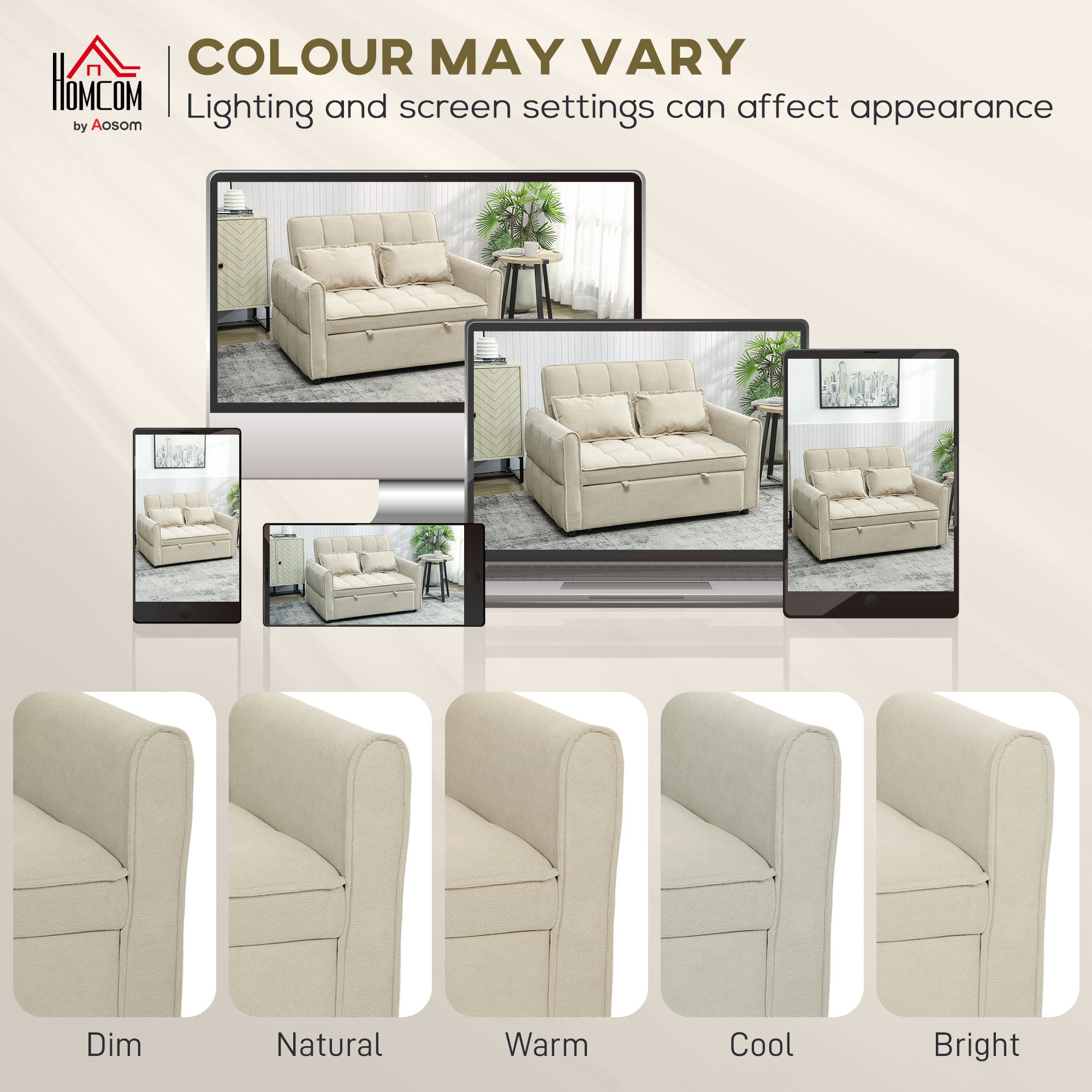 HOMCOM 2 Seater Sofa Bed, 3-in-1 Convertible Sleeper Sofa with Click-clack Adjustable Backrest and 2 Pillows, Light Brown