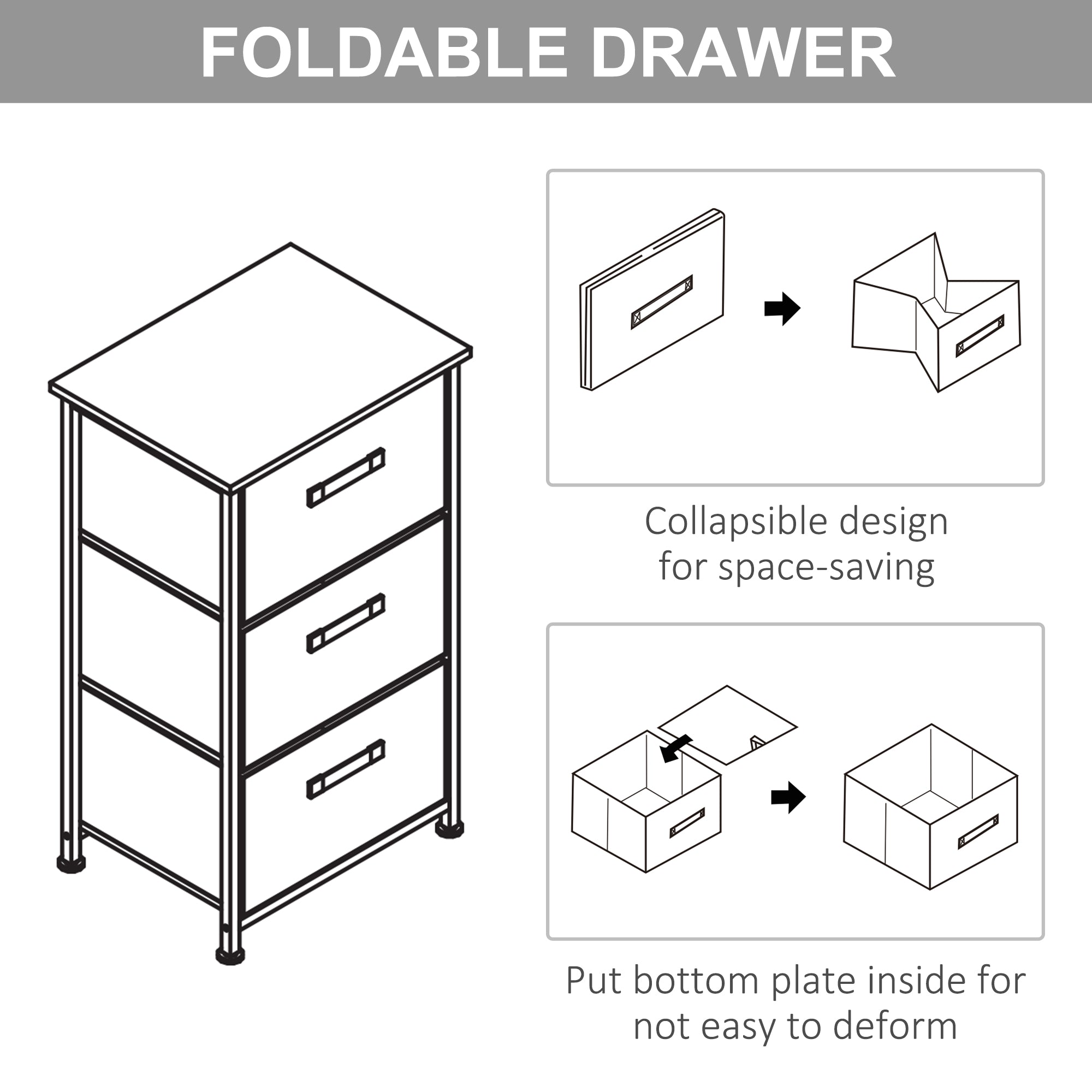 HOMCOM Vertical 3-Tier Linen Drawer Cabinet Organizer Storage Dresser Tower with Metal Frame Adjustable Feet for Living Room, Bathroom, Kitchen, White, Oak and Light Grey - North Peak Garden Furniture