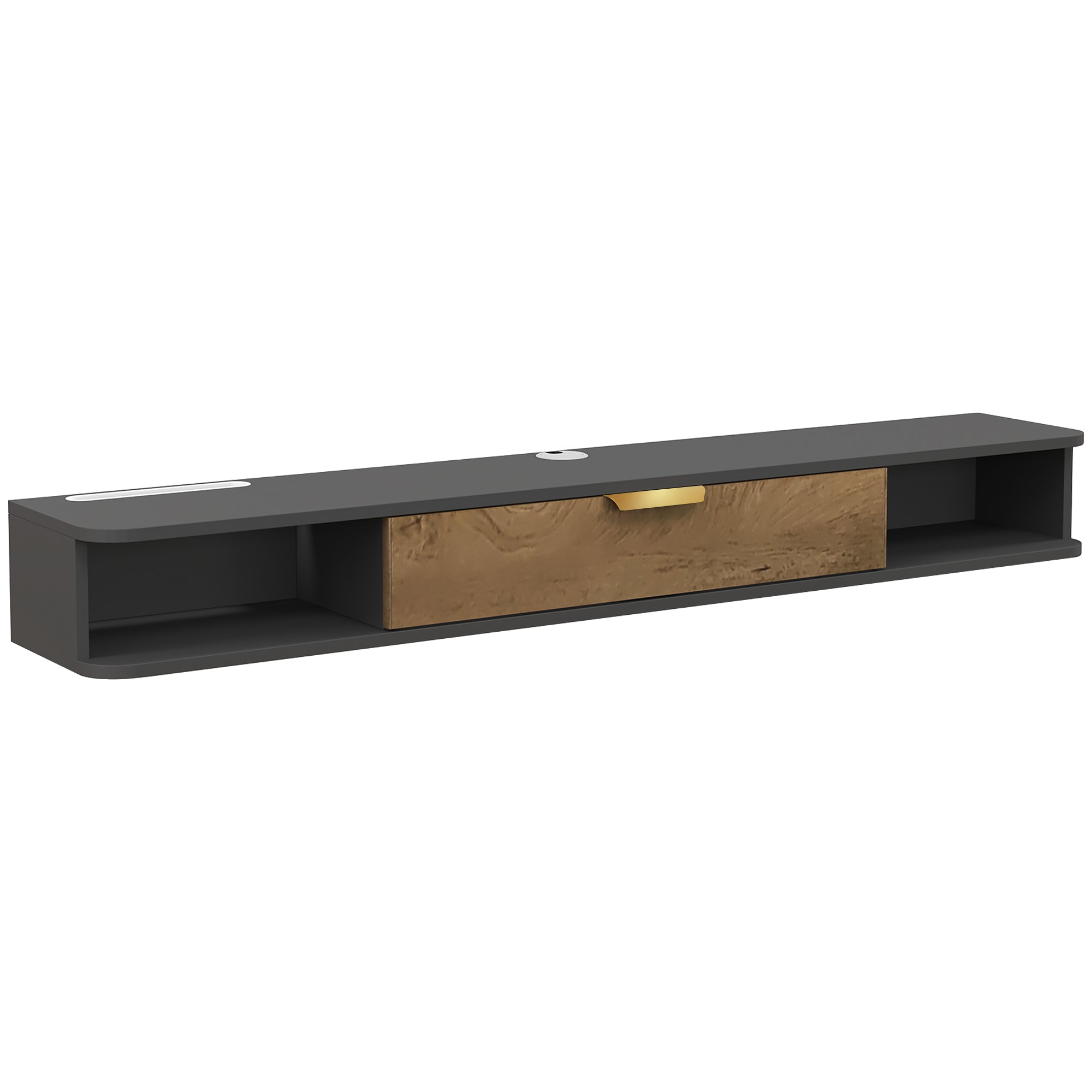 HOMCOM 140 cm Floating TV Stand with Storage - Charcoal Grey - North Peak Garden Furniture