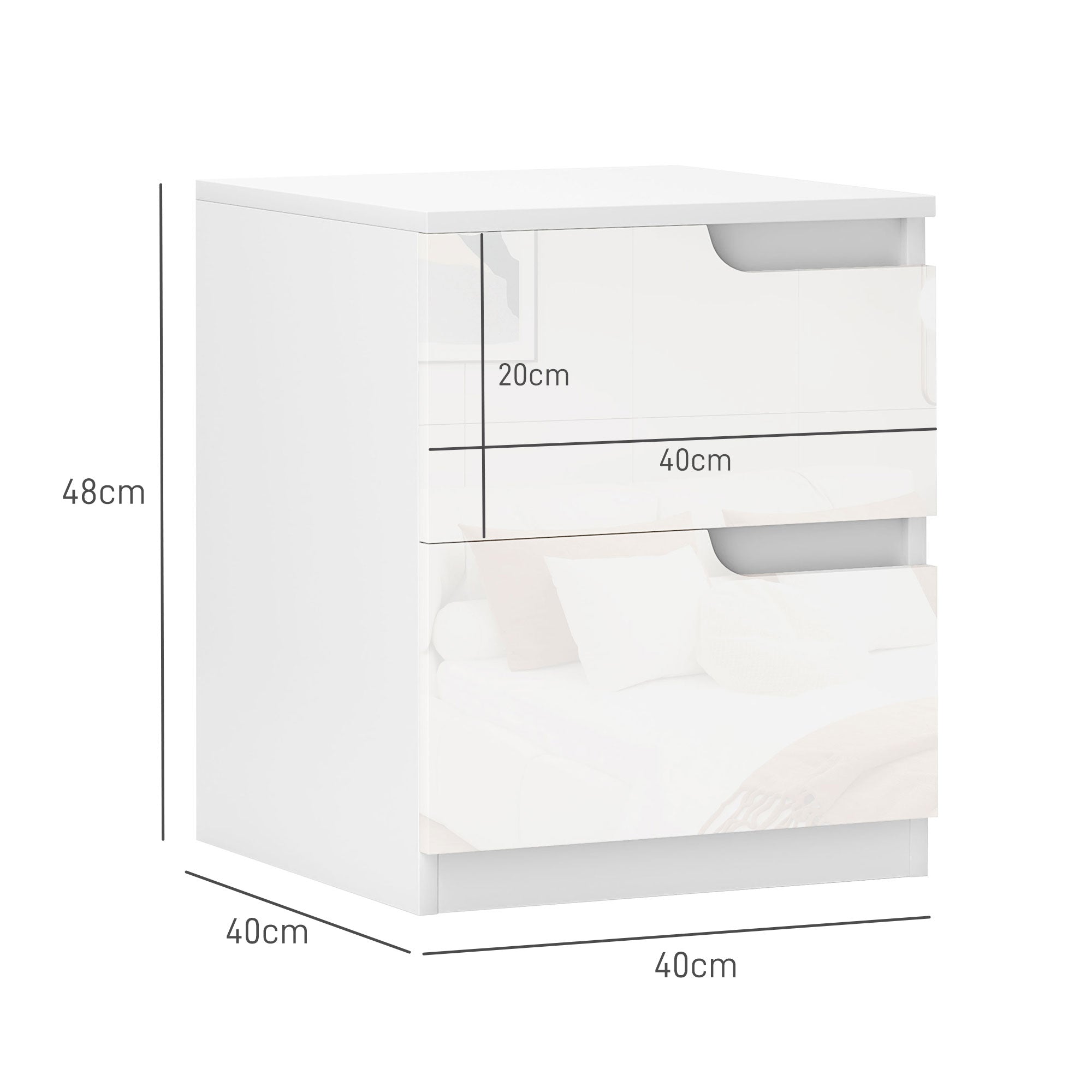 HOMCOM Set of Two High Gloss Bedside Tables - White