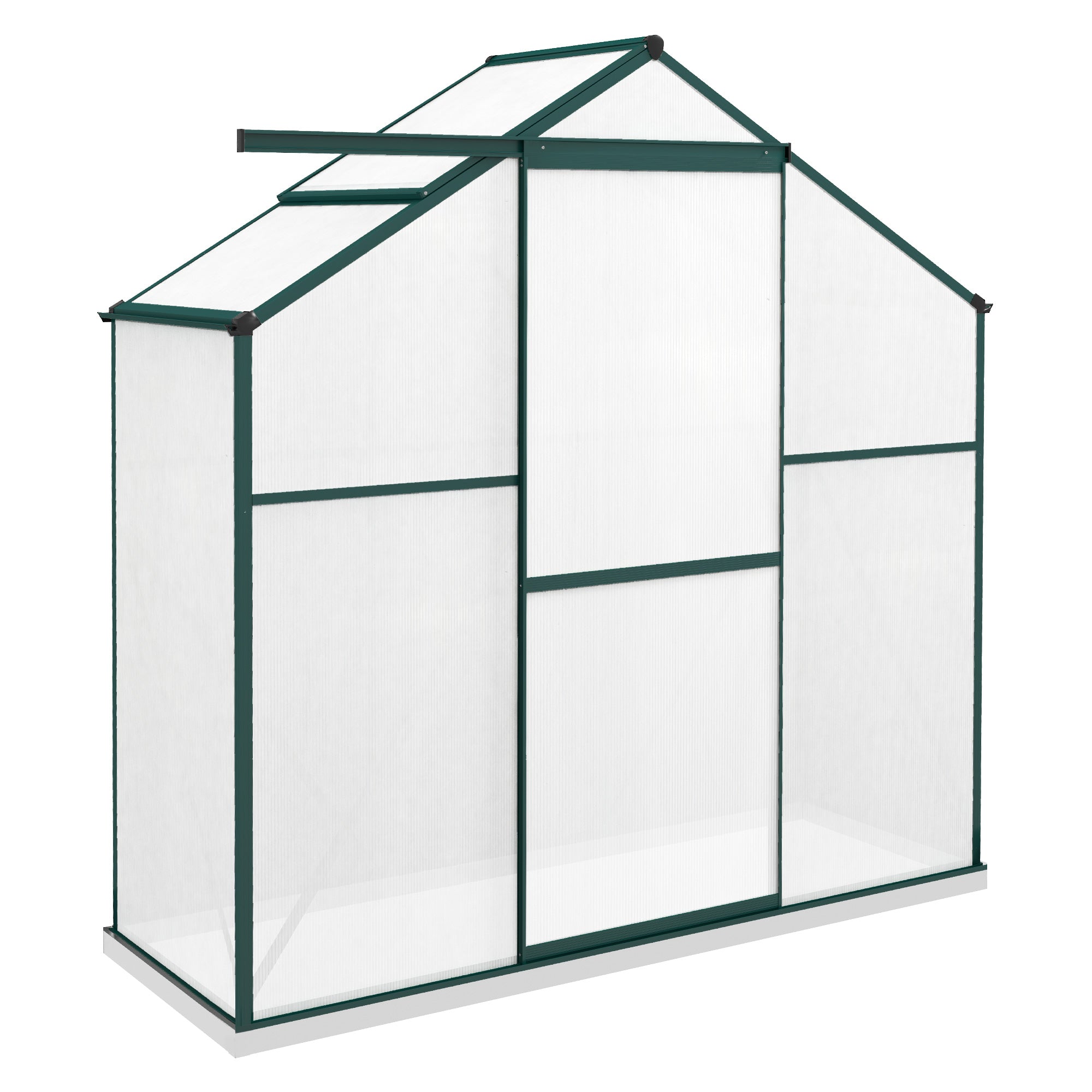 Outsunny 6 x 2.5ft Polycarbonate Greenhouse Walk-In Green House with Rain Gutter, Sliding Door, Window, Foundation, Green