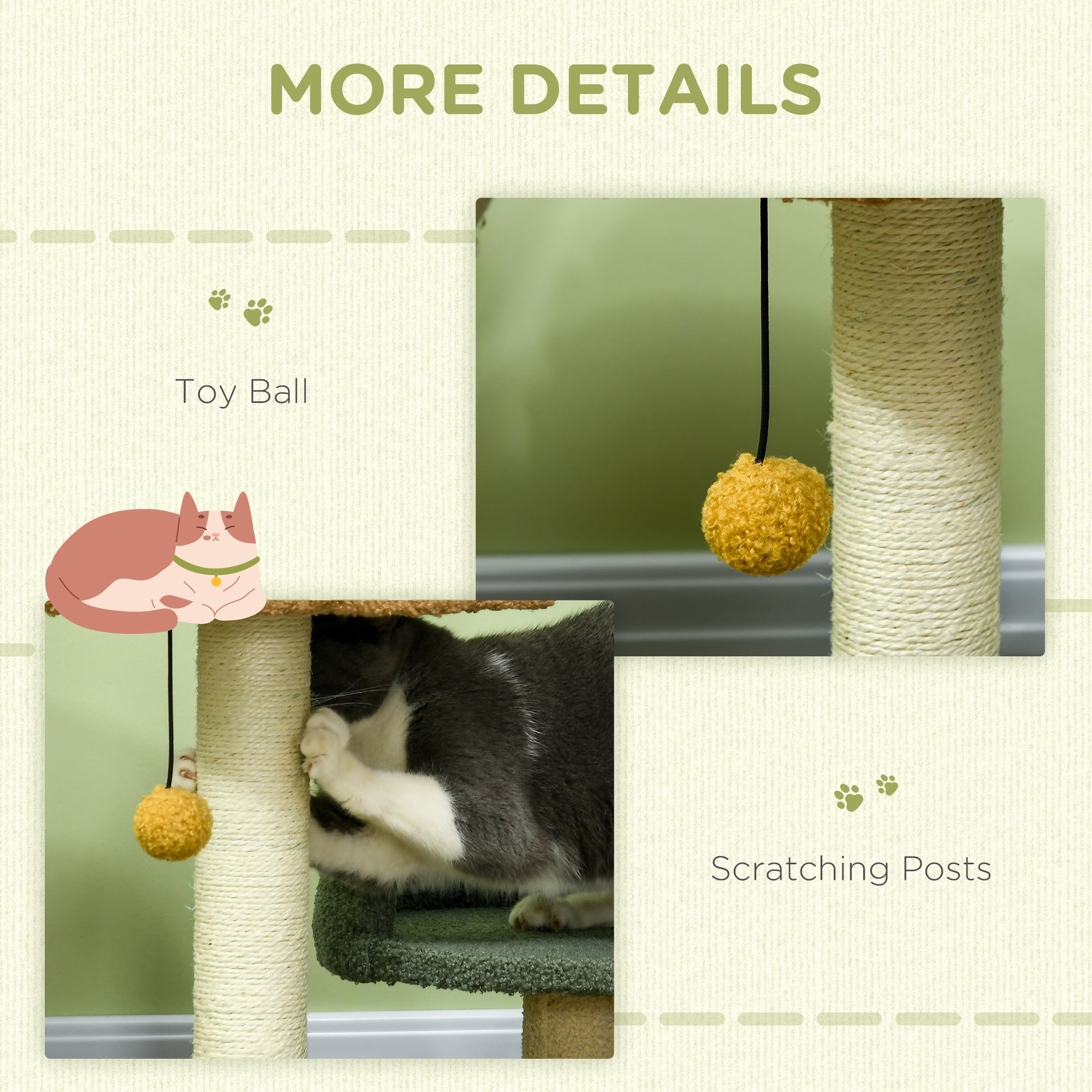 PawHut 52cm Small Cat Tree for Indoor Cats, Scratching Posts with Two Beds, Toy Ball - North Peak Garden Furniture