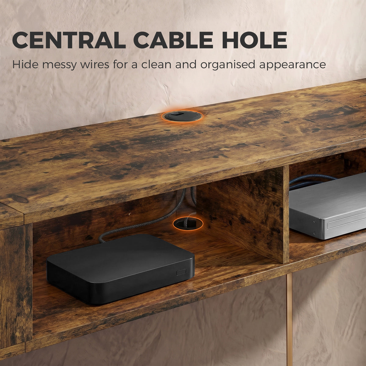 HOMCOM Wall Mounted TV Stand with RGB LED Lights, Floating Entertainment Centre for 75 Inch TV, Rustic Brown