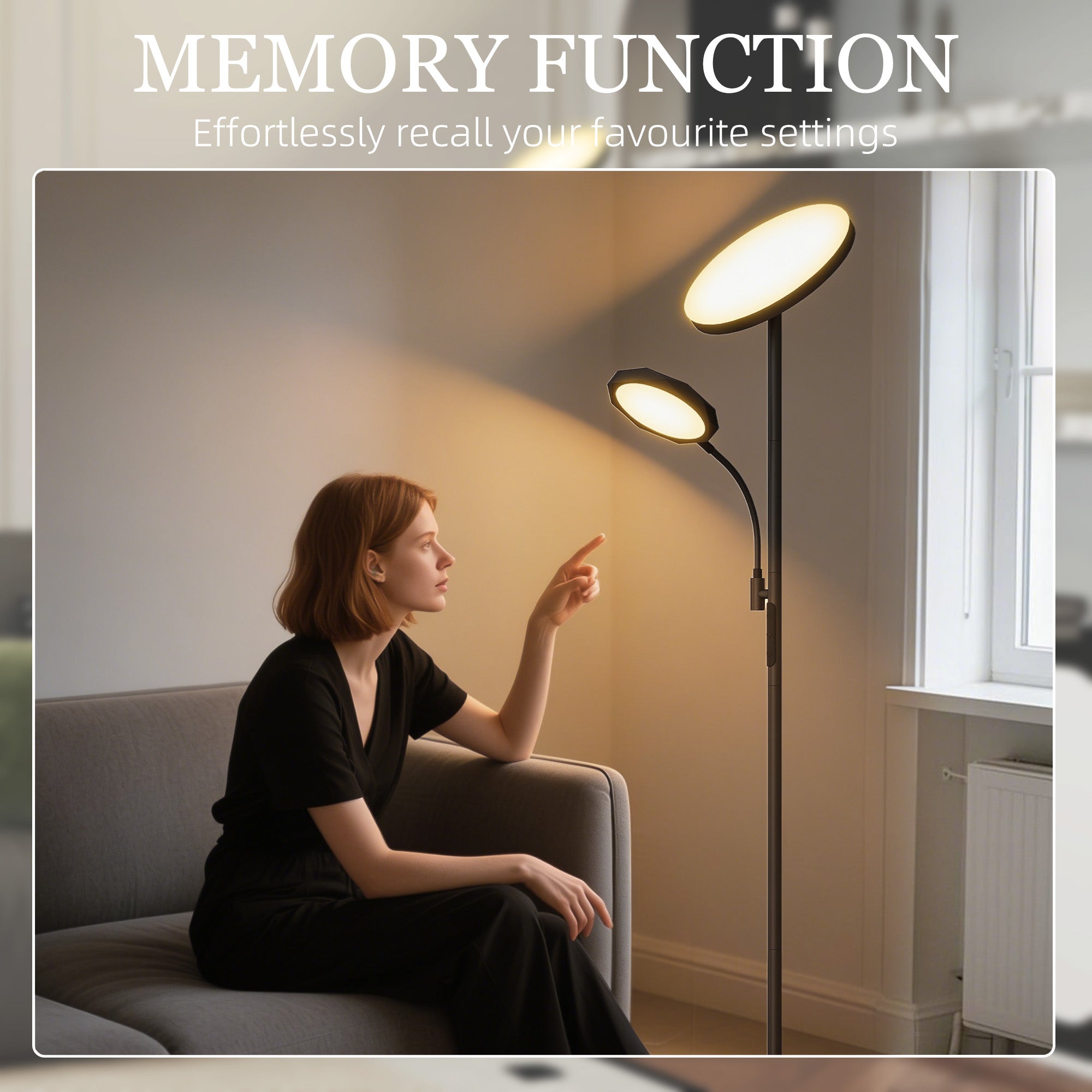 HOMCOM Mother and Child Uplighter Floor Lamp for Living Room, Stepless Dimmable Standing Lamp with Reading Light, 4 Scene Modes, 2700K-6500K Colour Temps, 4 Brightness Levels, Remote Control, Black