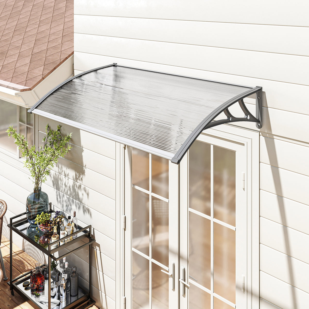 Outsunny Front Door Canopy, Outdoor Awning, Rain Shelter, 110 x 60cm, Grey