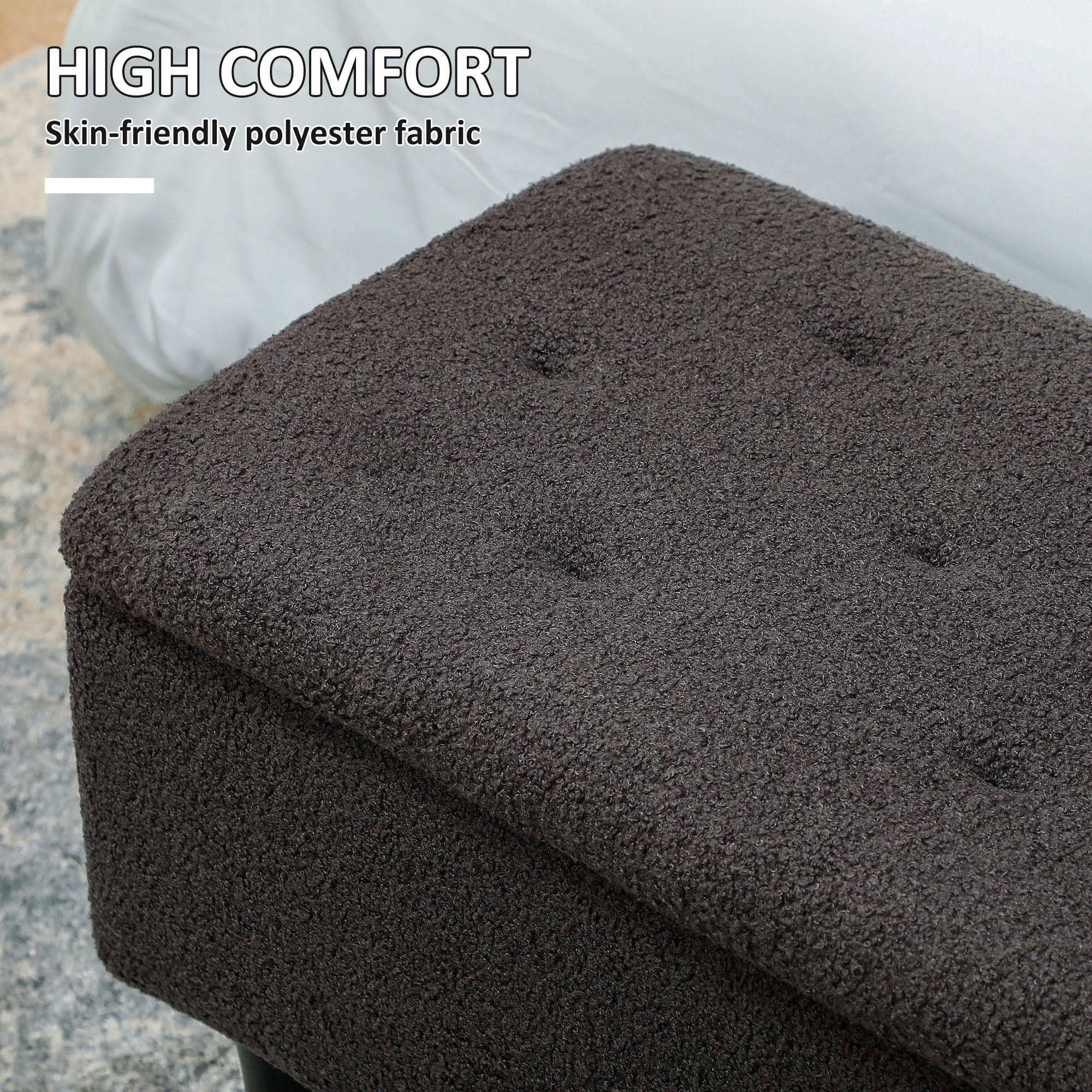 HOMCOM 47L Teddy Fleece Storage Ottoman - Dark Grey - North Peak Garden Furniture