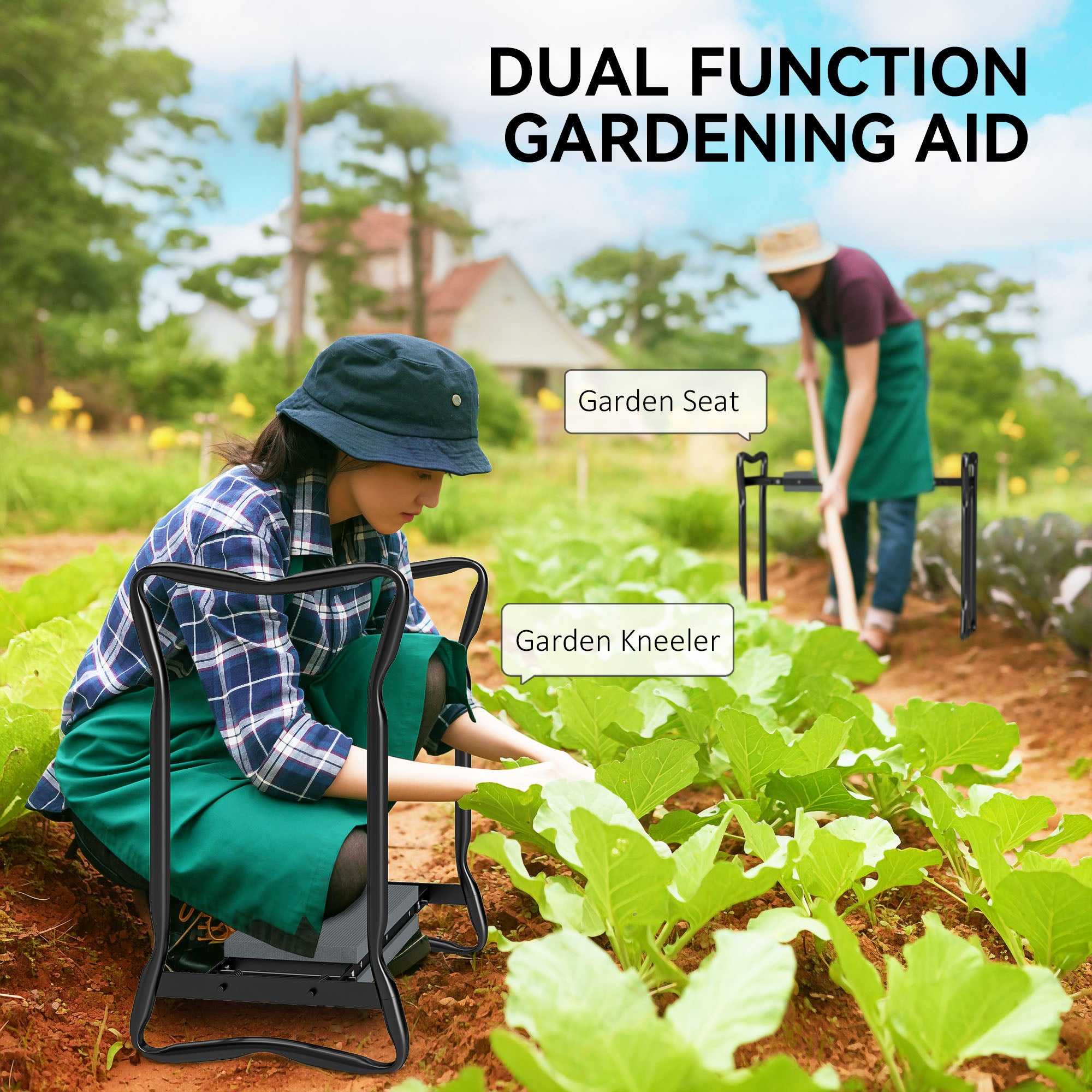 Outsunny 2 In 1 Garden Kneeler Seat Kneeling Pad Support Bench Foldable Knee Protector, Grey - North Peak Garden Furniture